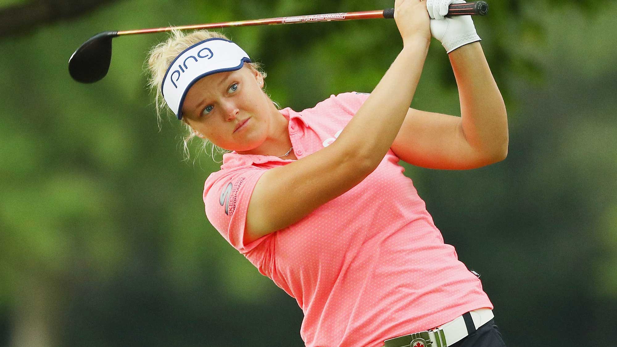 Brooke Henderson of Canada hits a tee shot on the third hole during the second round of the 2017 KPMG Women's PGA Championship