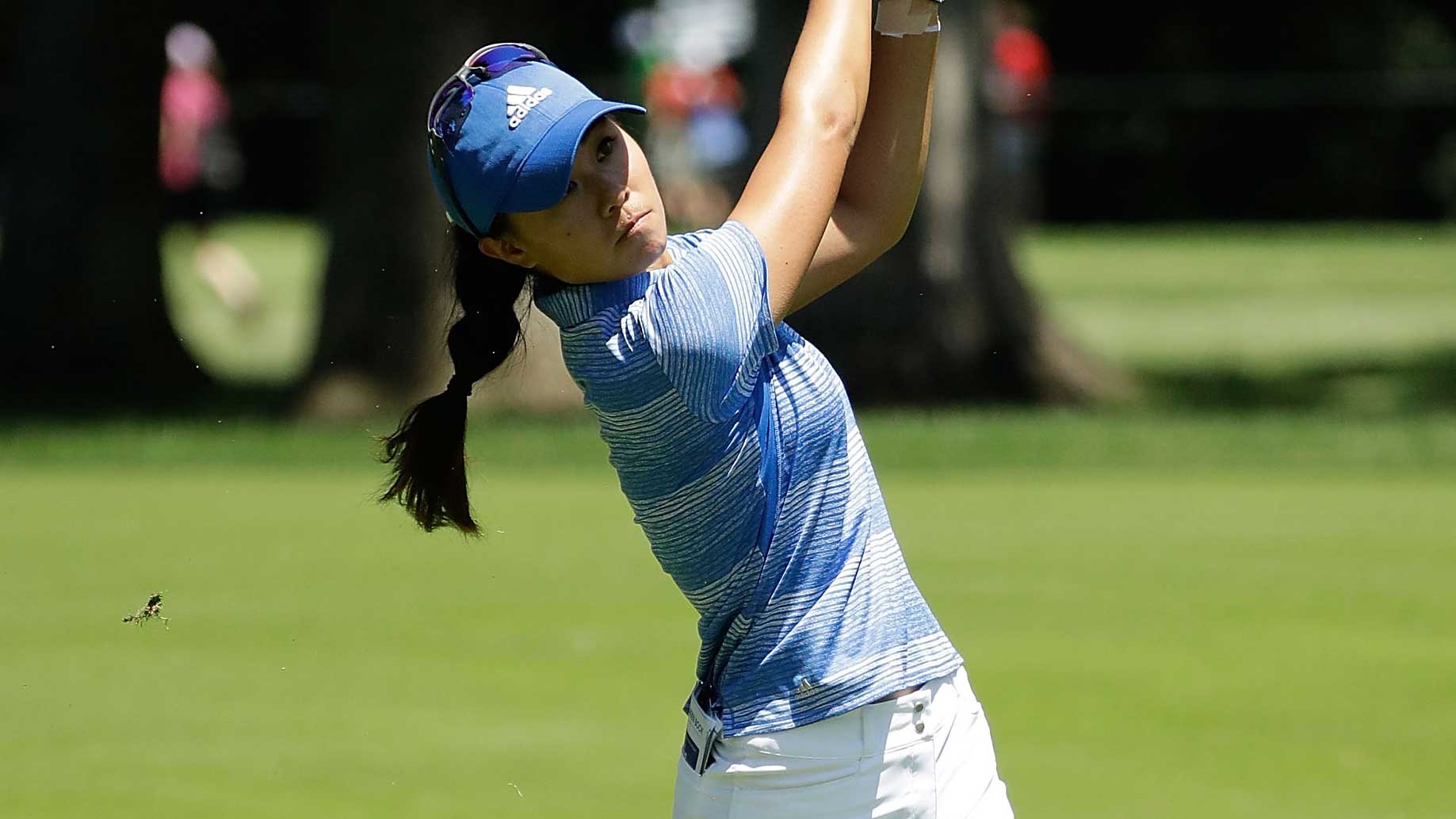 Danielle Kang hits her approach shot on the second hole during the final round of the 2017 KPMG PGA Championship 