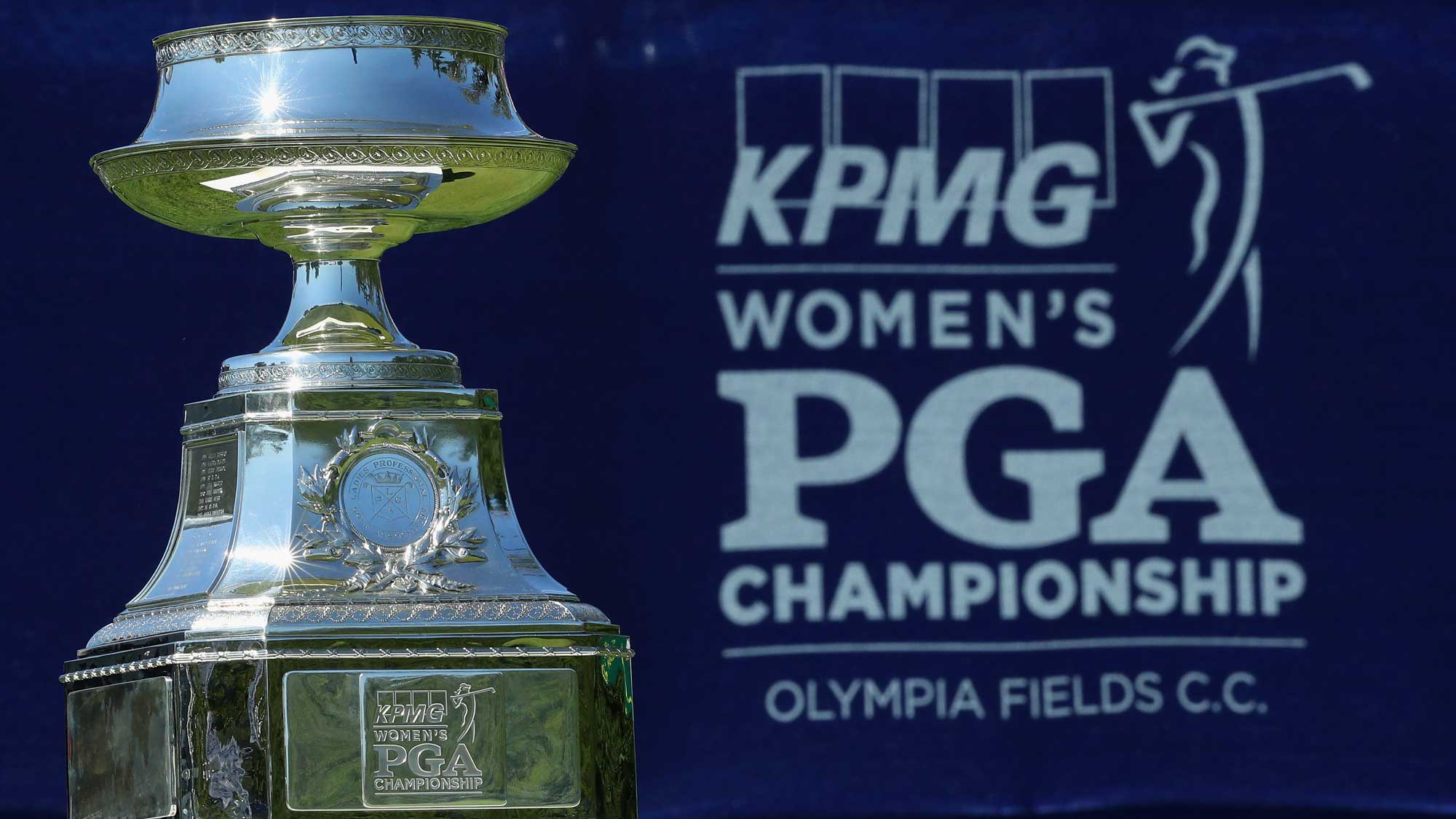 The winner's trophy is seen on the first tee during the final round of the 2017 KPMG Women's PGA Championship