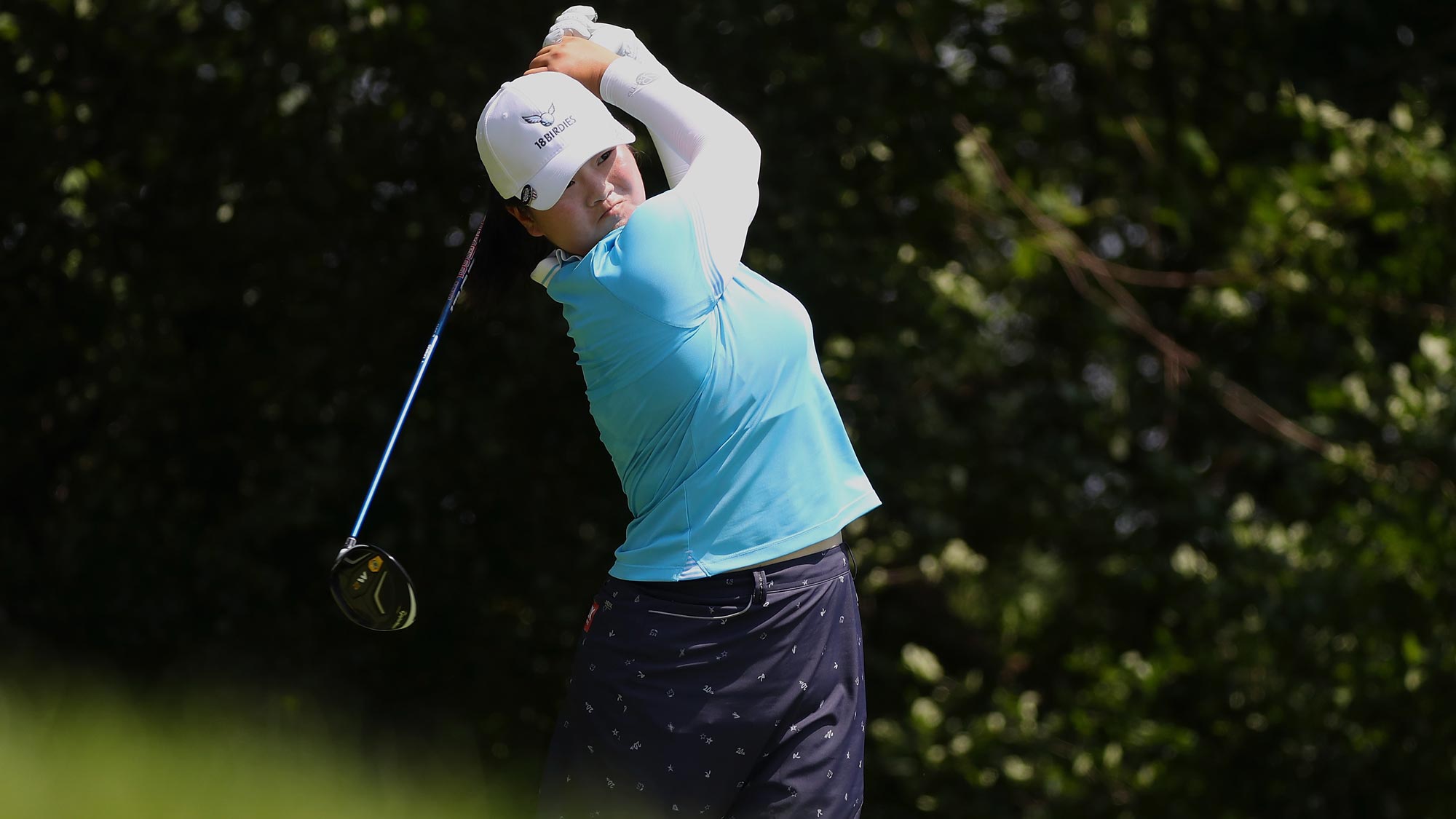 Angel Yin hits her tee shot on the second hole during the third round of the KPMG Women's PGA Championship