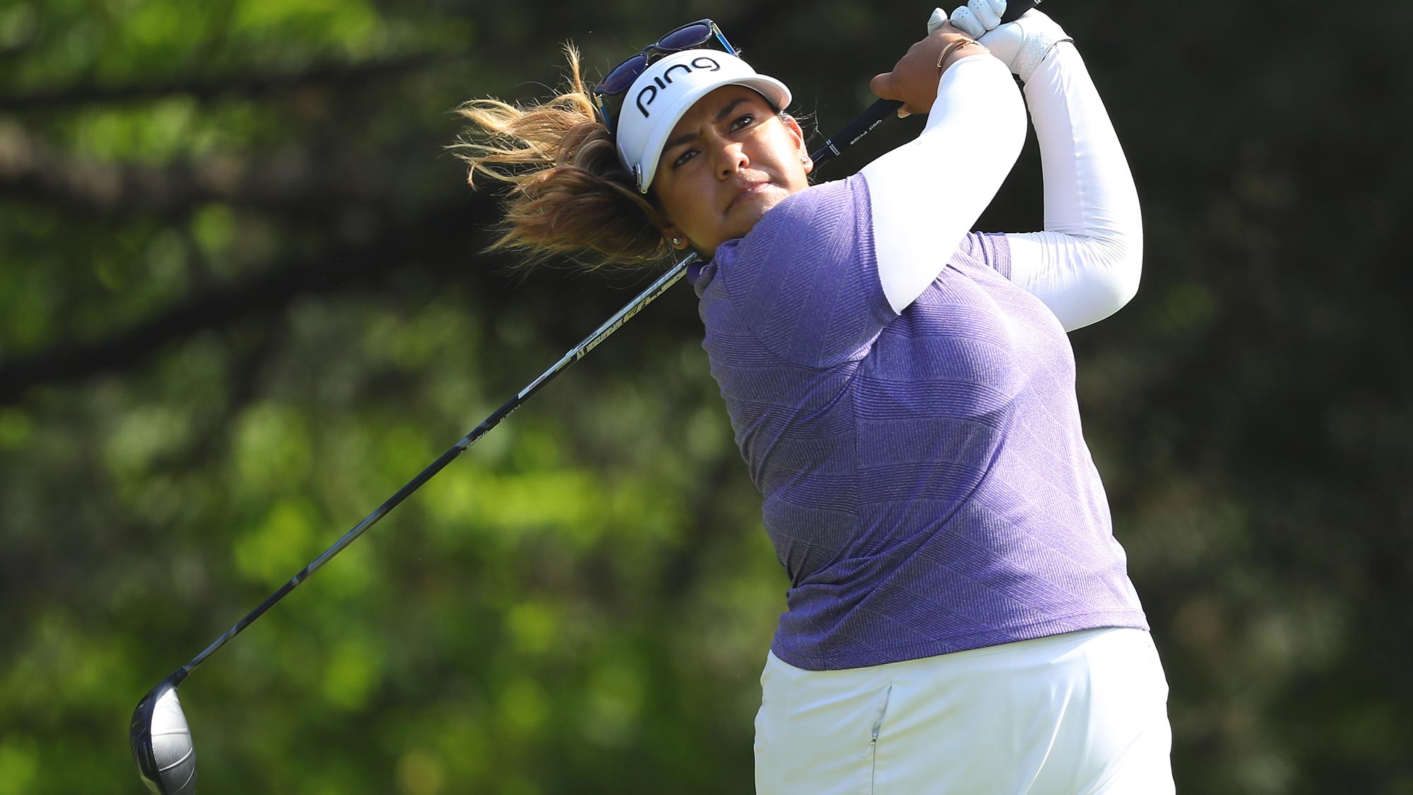 Lizette Salas hits her drive on the second hole during the final round of the 2018 KPMG Women's PGA Championship