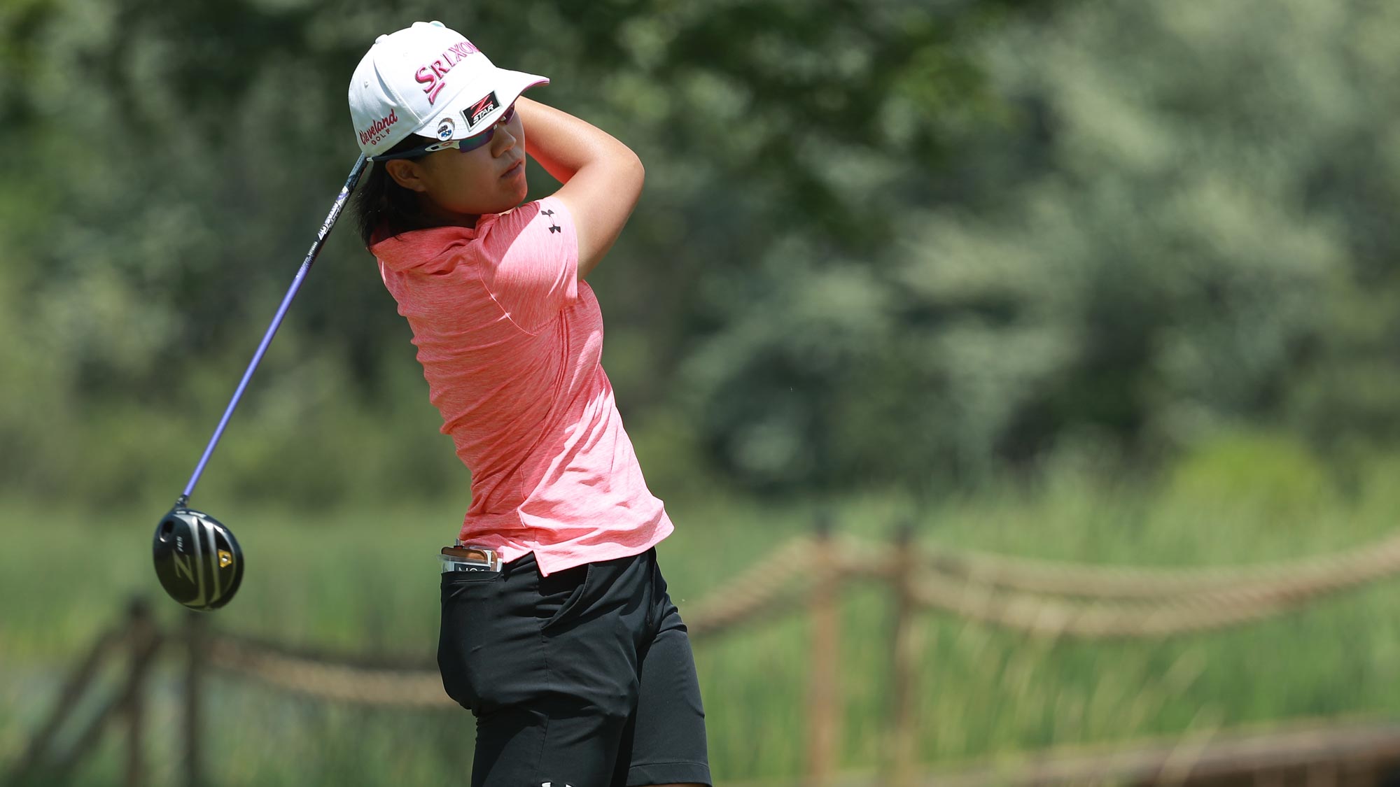 Nasa Hataoka of Japan hits her tee shot on the 18th hole during the final round of the KPMG Women's PGA Championship