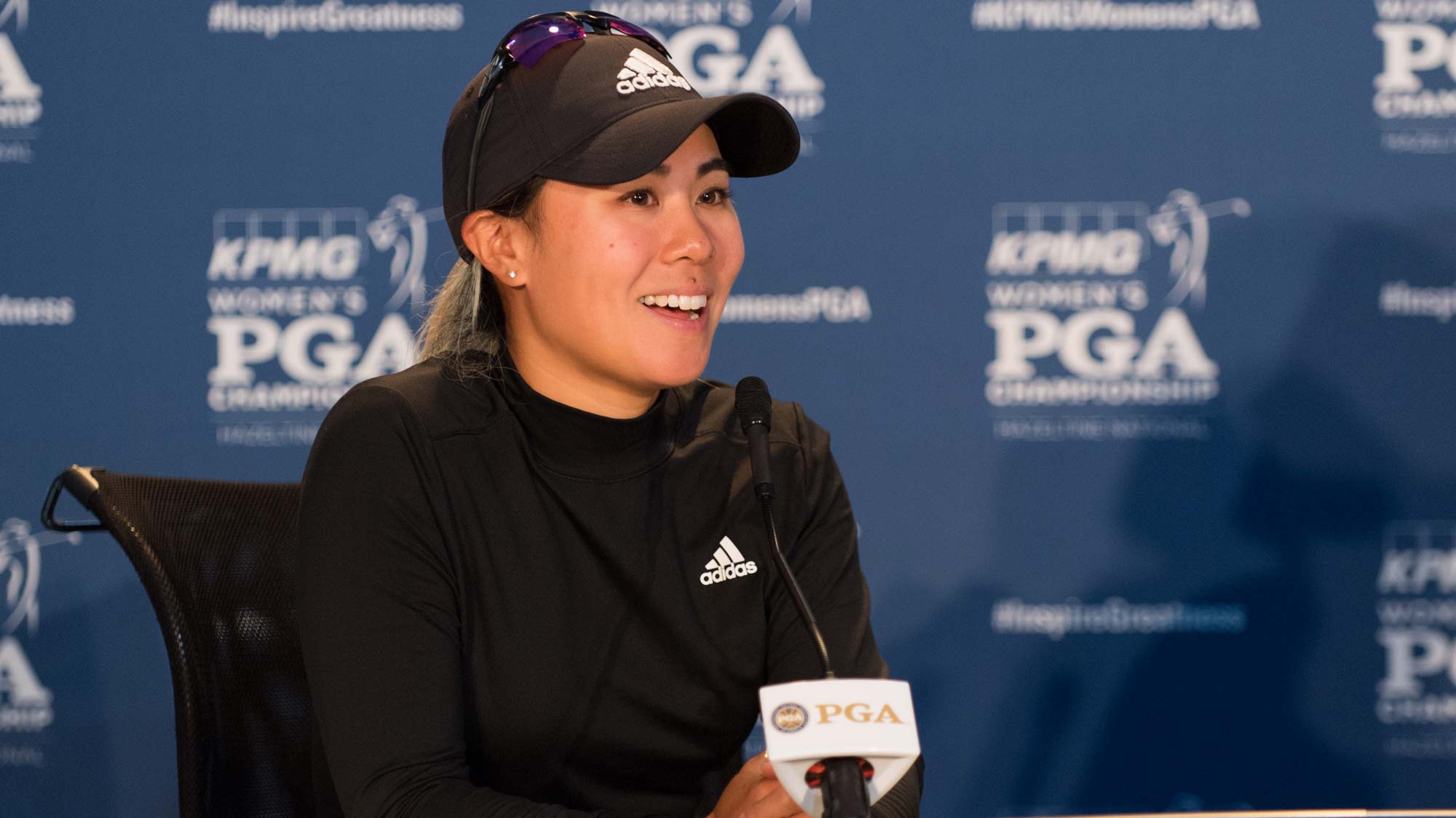 Danielle Kang talks with the media ahead of the 2019 KPMG Women's PGA Championship