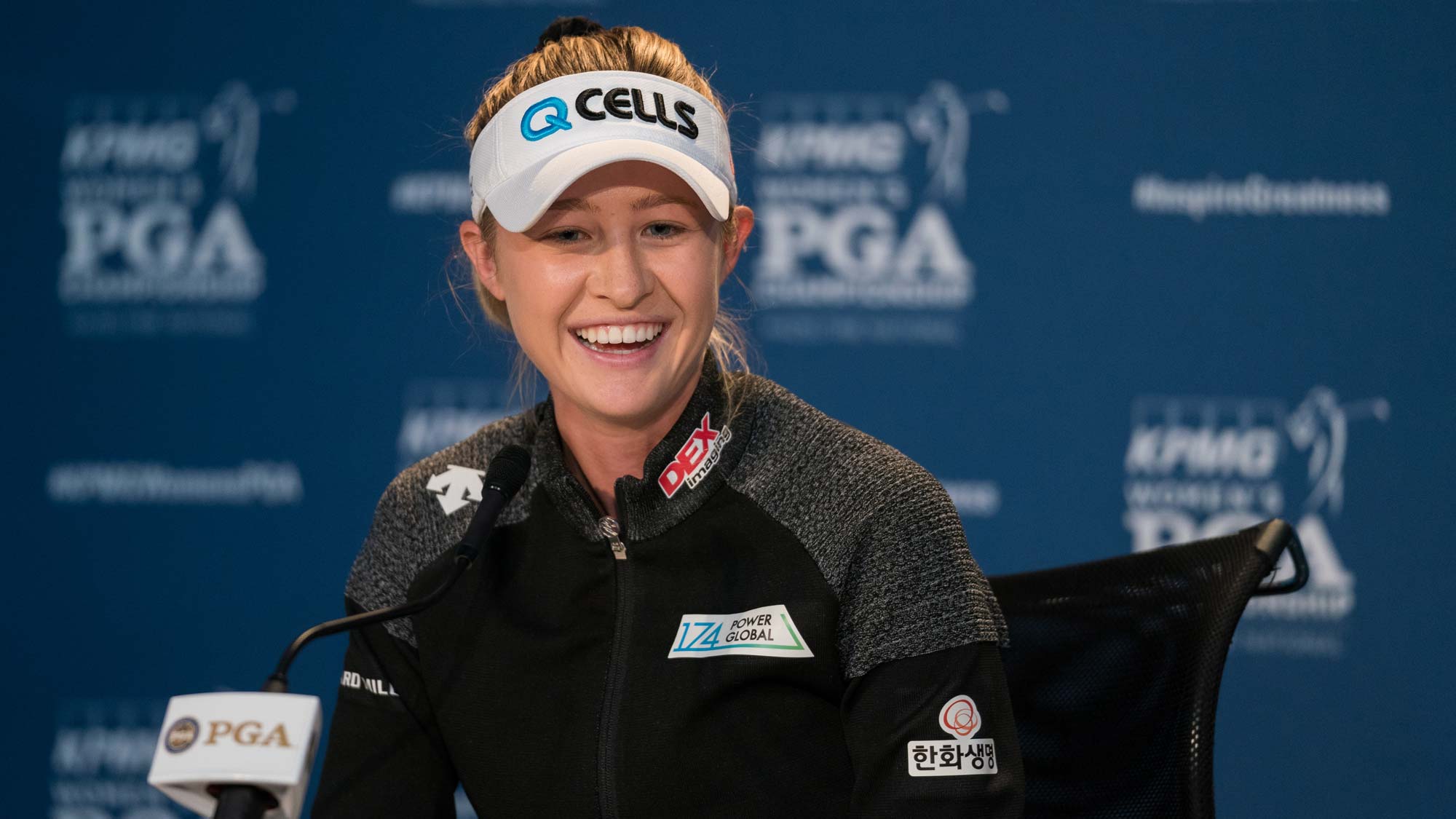 Nelly Korda speaks at a press conference during the practice round for the 65th KPMG Women’s PGA Championship