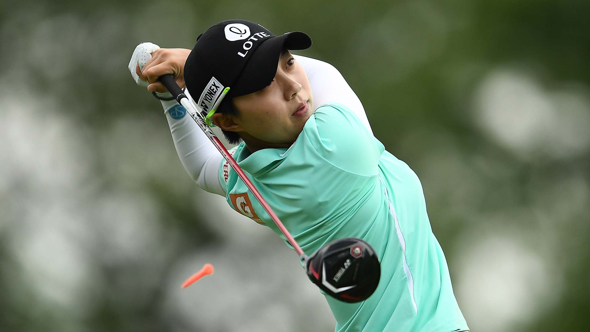 Hyo Joo Kim of Korea hits her tee shot on the third hole during the first round of the KPMG PGA Championship
