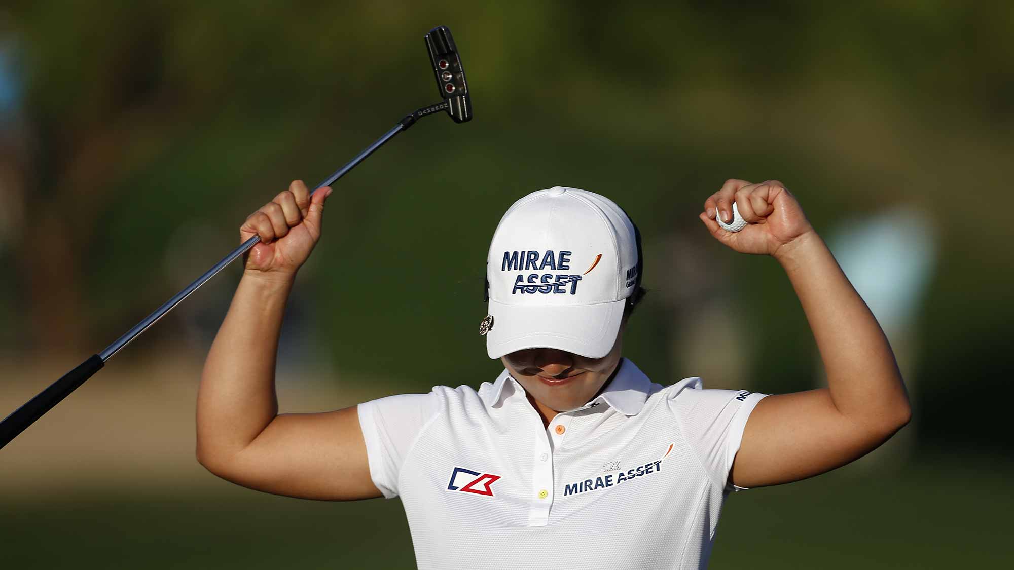 Sei Young Kim of South Korea celebrates after winning the LPGA JTBC Founders Cup at Wildfire Golf Club