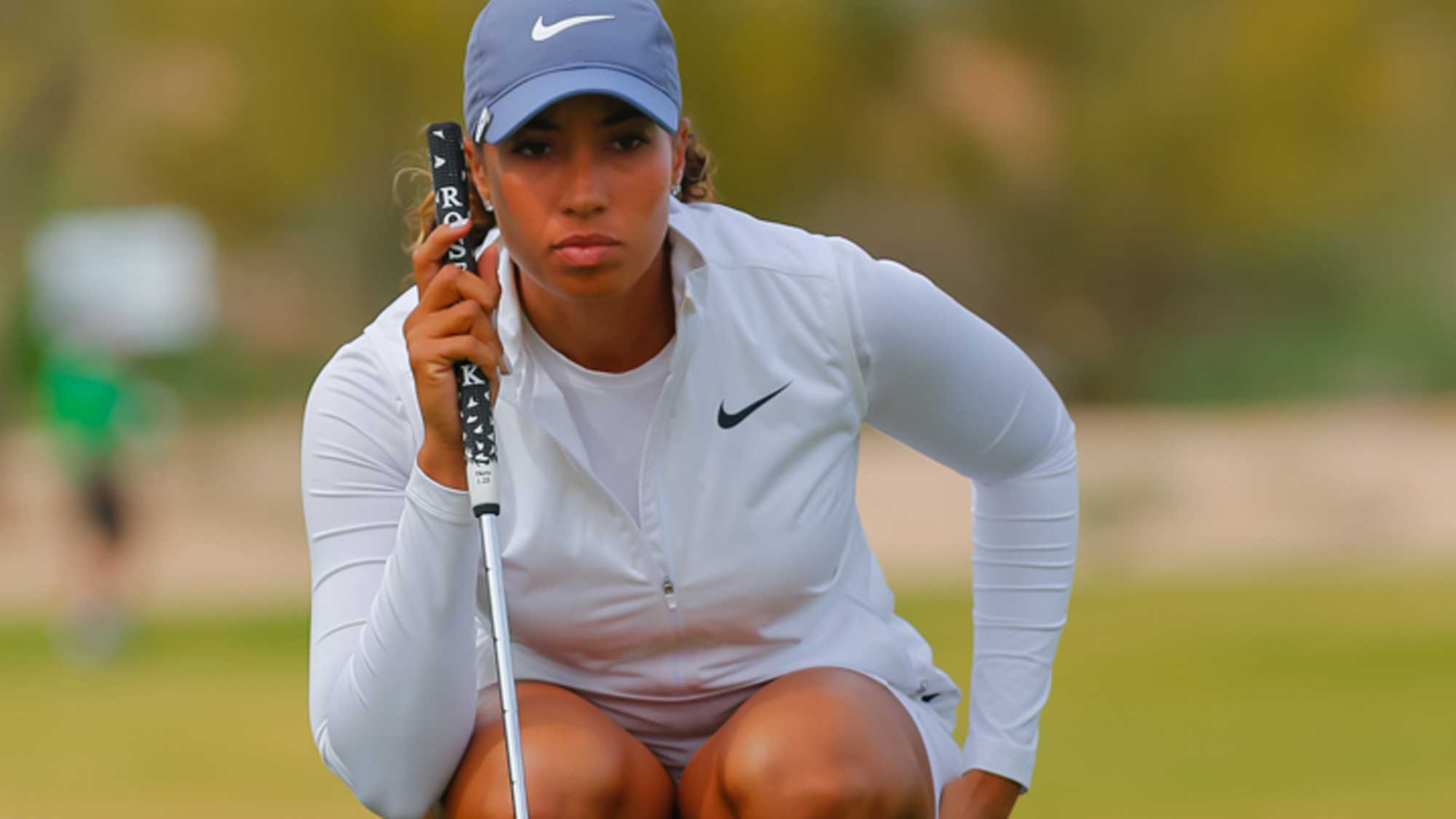 Cheyenne Woods Reading a Putt at the Founders Cup 