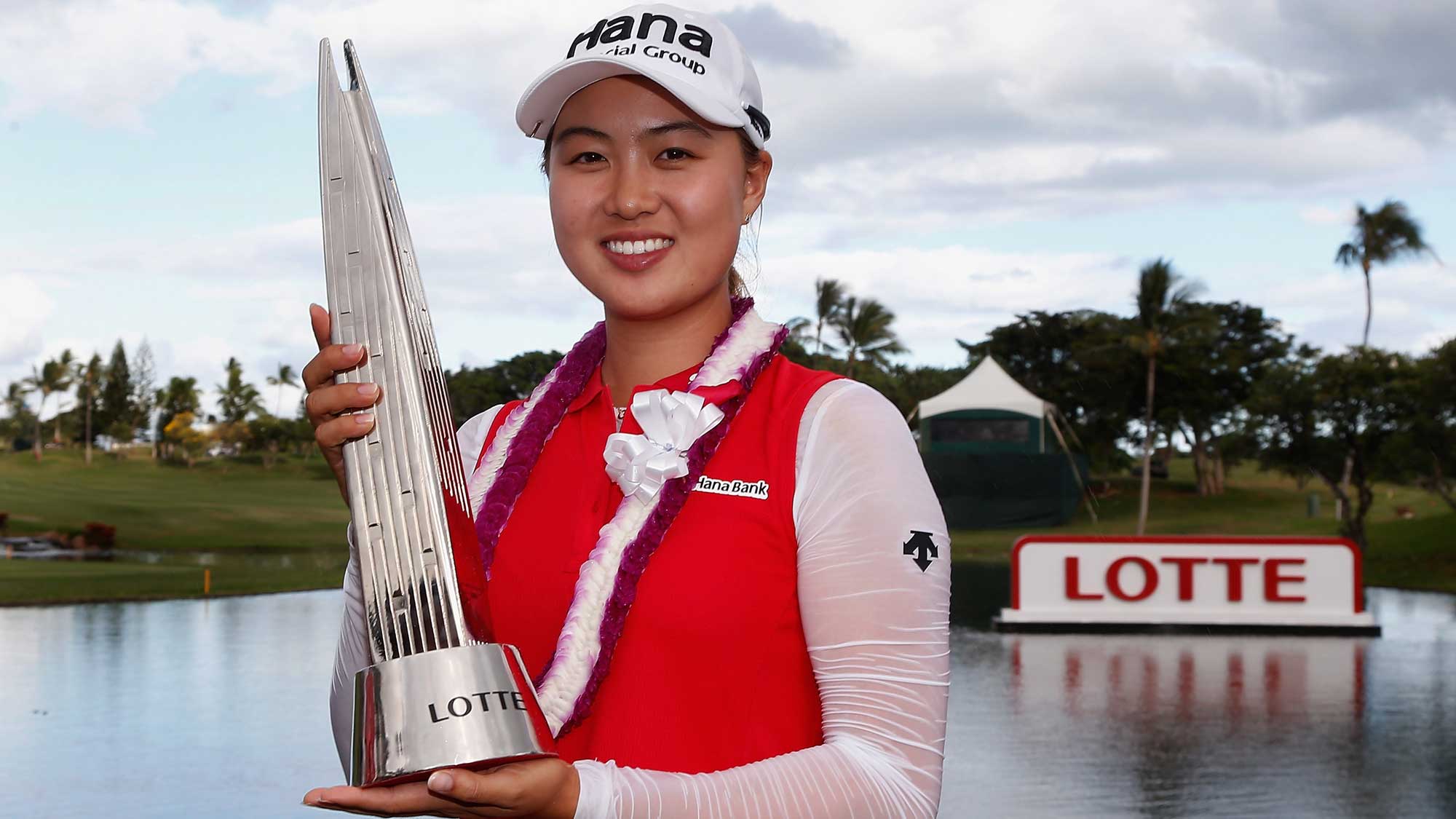 Minjee Lee of Australia poses with the LOTTE Championship trophy after winning in the final round of the LPGA LOTTE Championship Presented By Hershey