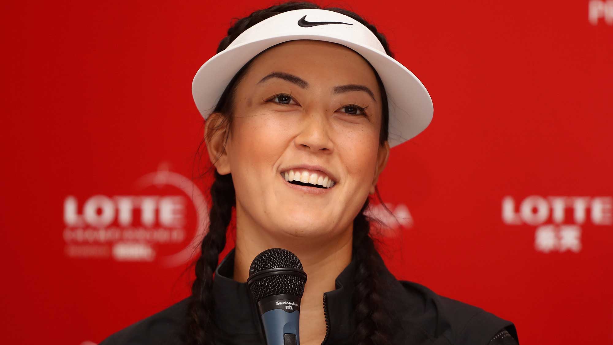Michelle Wie speaks at a press conference ahead of the LPGA LOTTE Championship Presented By Hershey at Ko Olina Golf Club