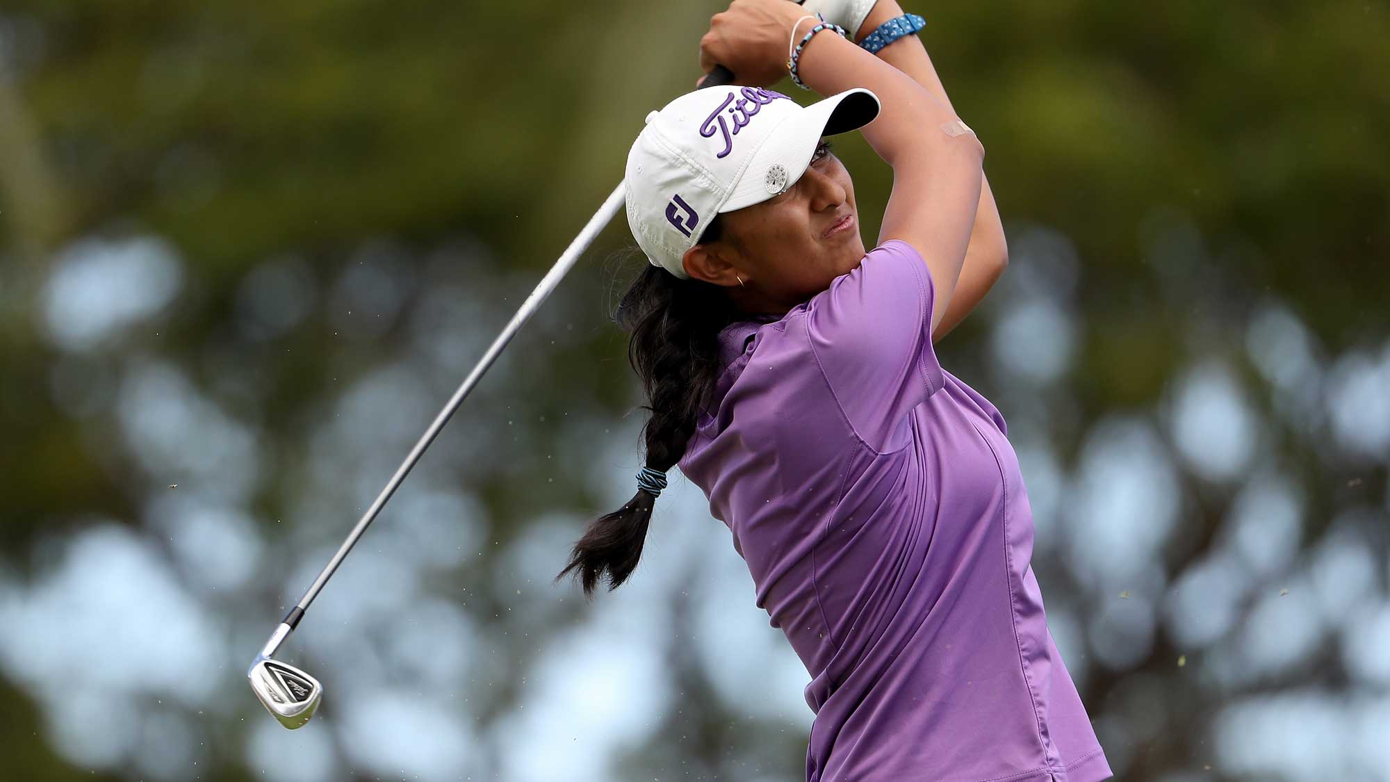 Aditi Ashok of India plays a tee shot on the eighth hole during the first round of the LPGA LOTTE Championship Presented By Hershey