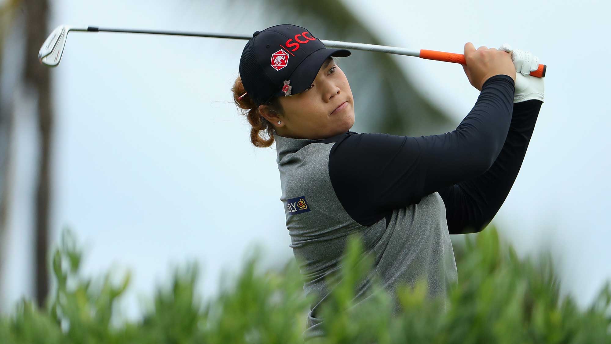 Ariya Jutanugarn of Thailand plays a tee shot on the 13th hole during the second round of the LPGA LOTTE Championship Presented By Hershey