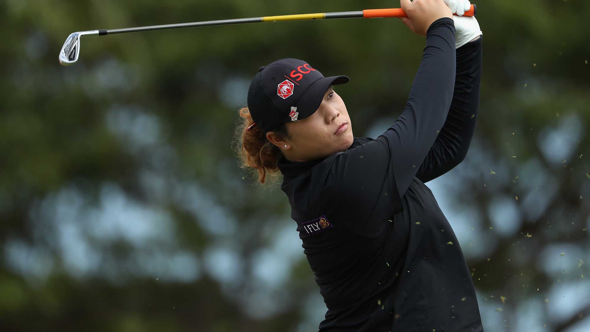 Ariya Jutanugarn of Thailand plays a tee shot on the ninth hole during the third round of the LPGA LOTTE Championship Presented By Hershey