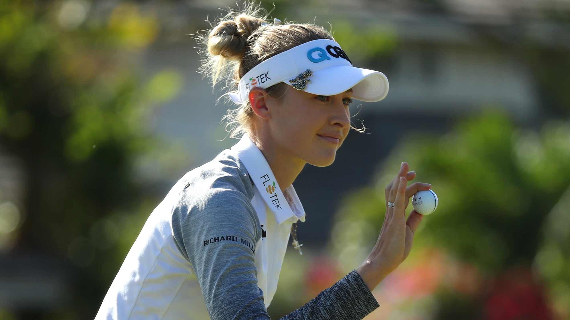 Nelly Korda waves to fans after a birdie on the 15th green during the first round of the Lotte Championship on April 18, 2019 in Kapolei, Hawaii