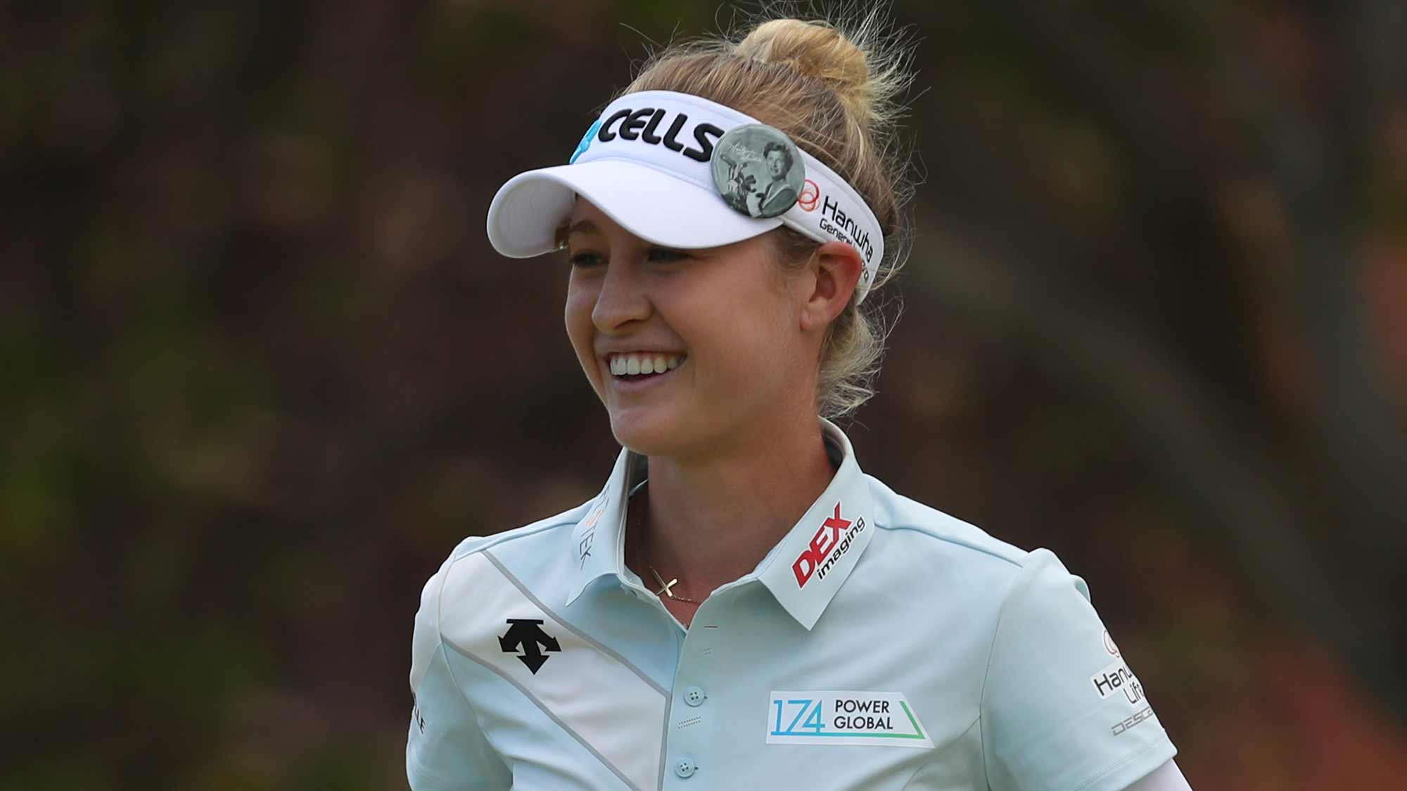Nelly Korda smiles after finishing her second round of the LOTTE Championship on April 19, 2019 in Kapolei, Hawaii
