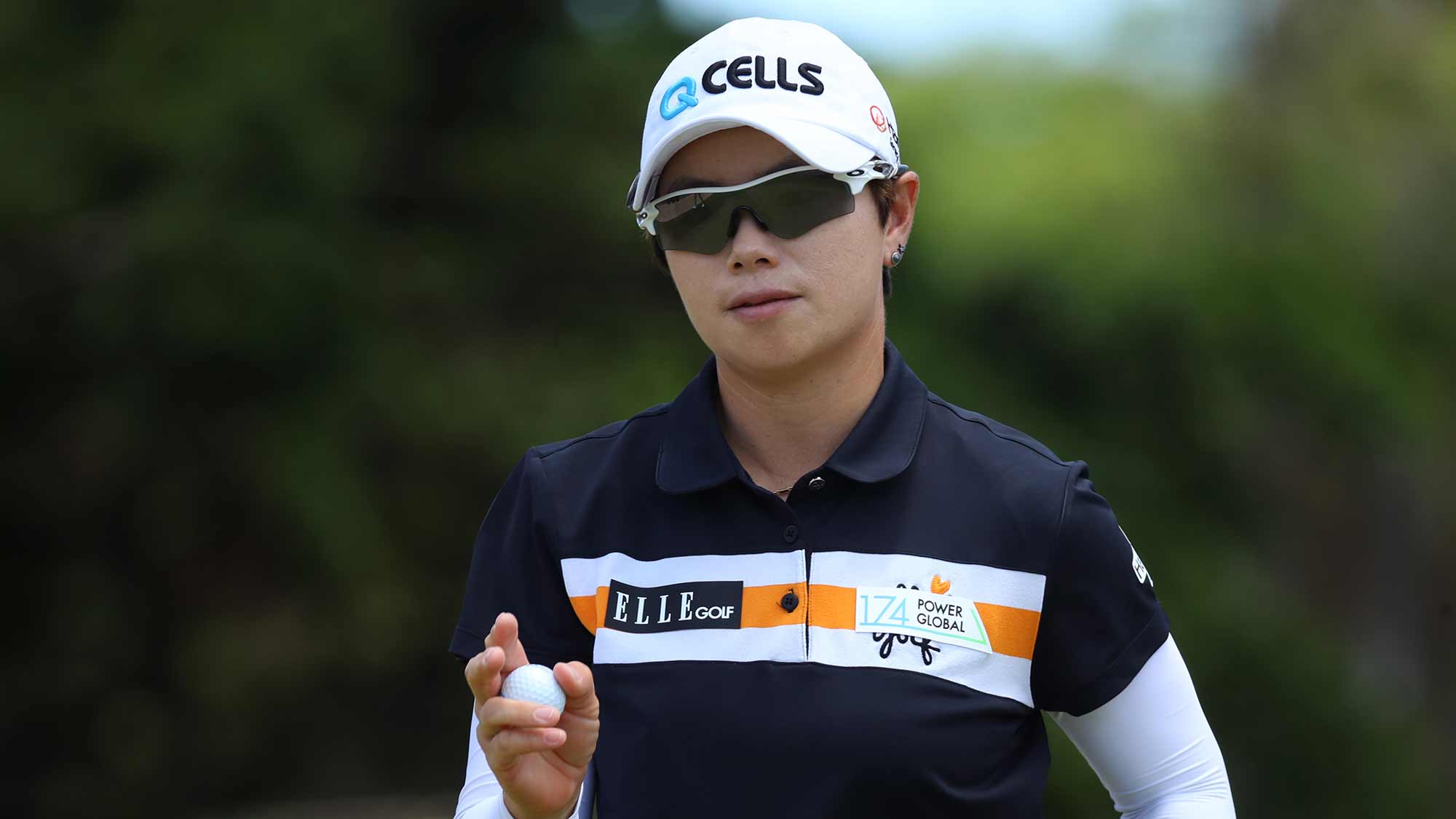 Eun-Hee Ji of South Korea reacts to a par on the fourth green during the third round of the LOTTE Championship on April 20, 2019 in Kapolei, Hawaii