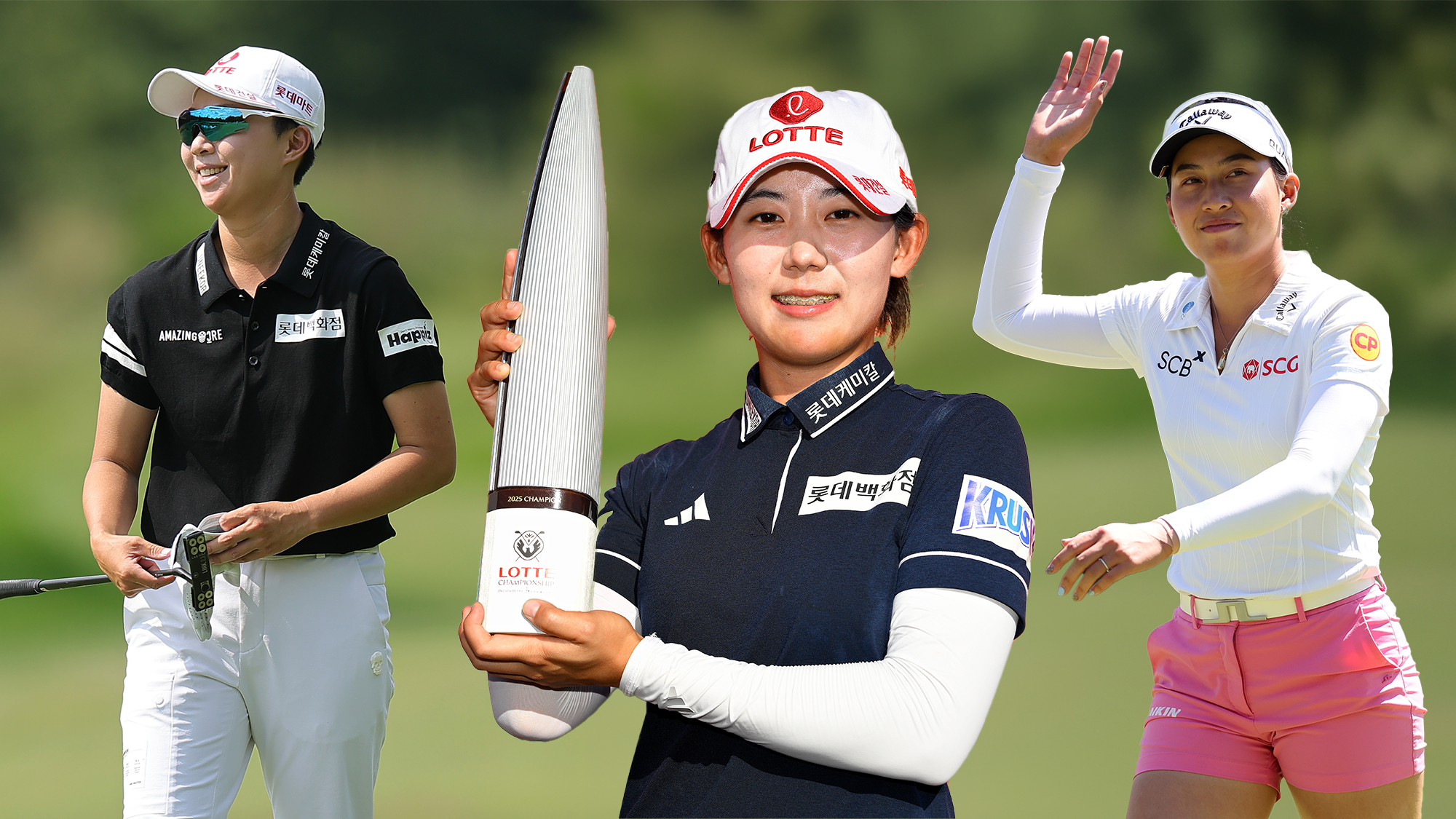 Hyo Joo Kim (L), Youmin Hwang (C), Jeeno Thitikul (R)