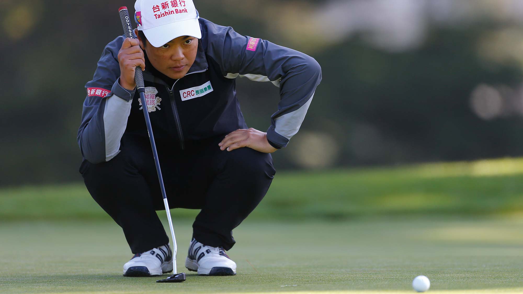 Peiyun Chien of Taiwan lines up a putt on the 10th hole during the first round of the LPGA Mediheal Championship