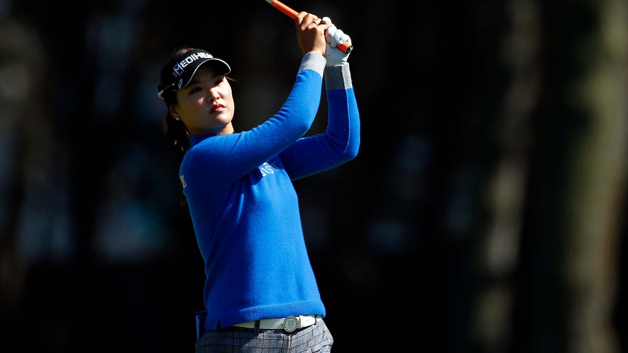 So Yeon Ryu of South Korea hits on the 18th hole during the first round of the LPGA Mediheal Championship