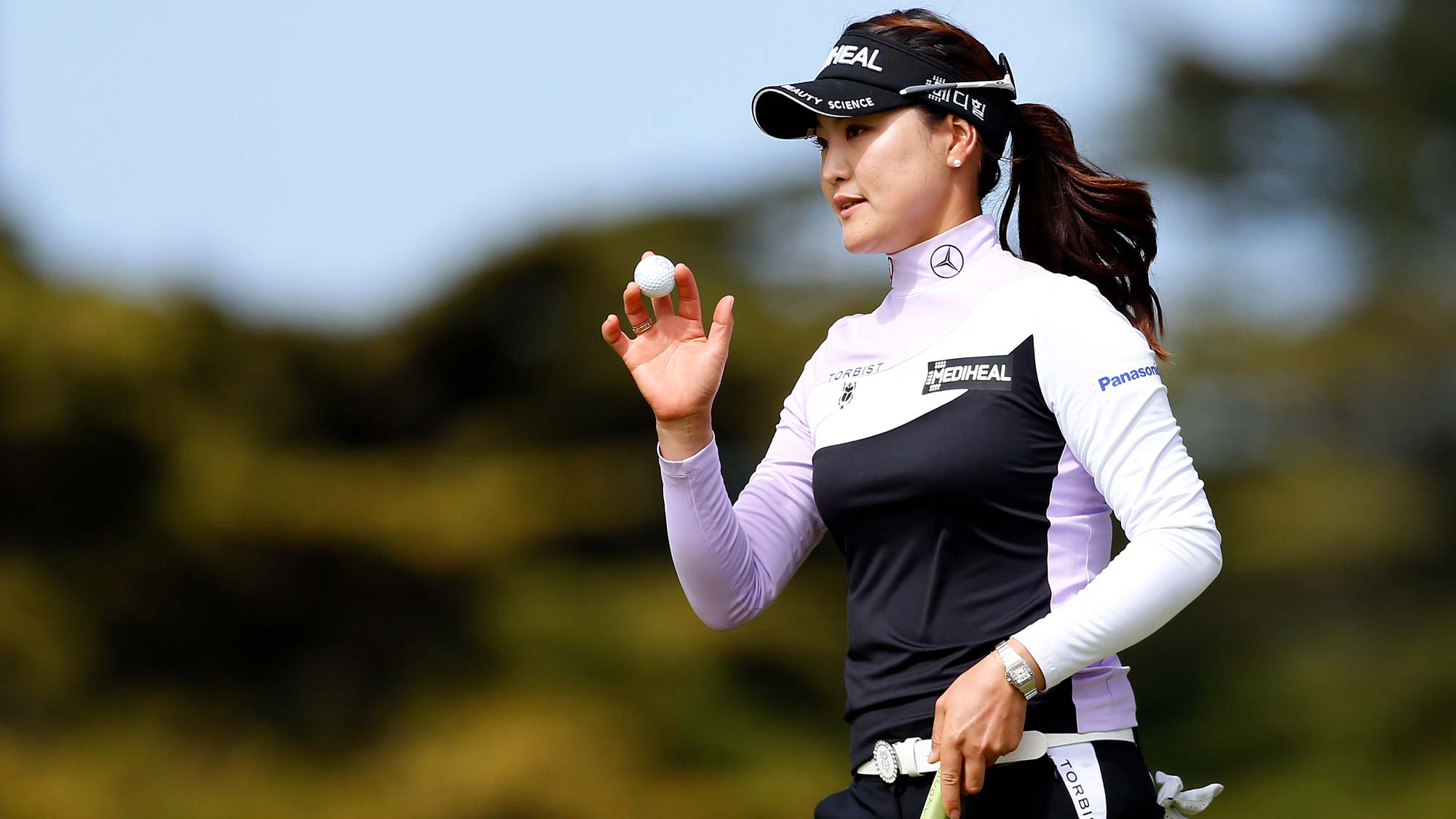 So Yeon Ryu of South Korea waves to the crowd on the 10th hole during the second round of the LPGA Mediheal Championship