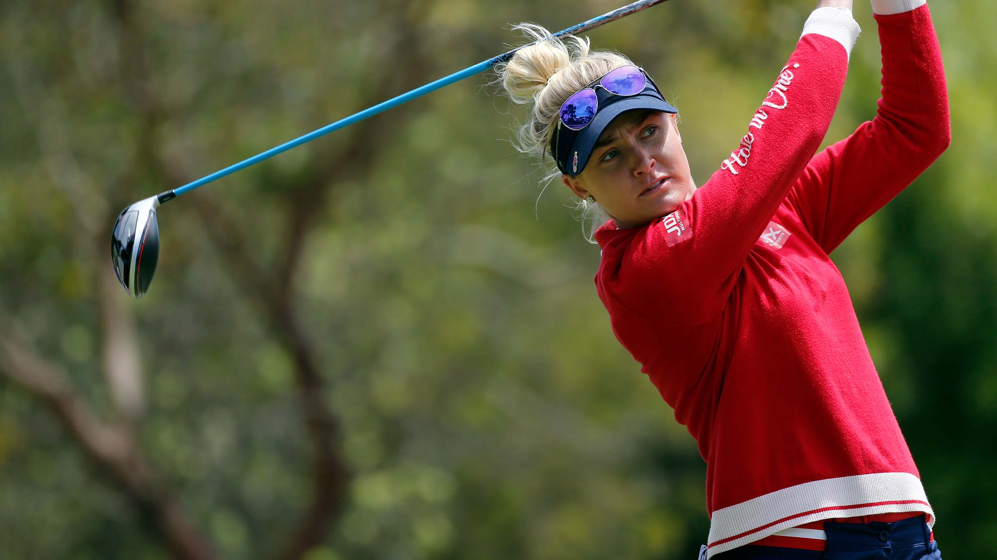 Charley Hull of England hits on the 2nd hole during the third round of the LPGA Mediheal Championship