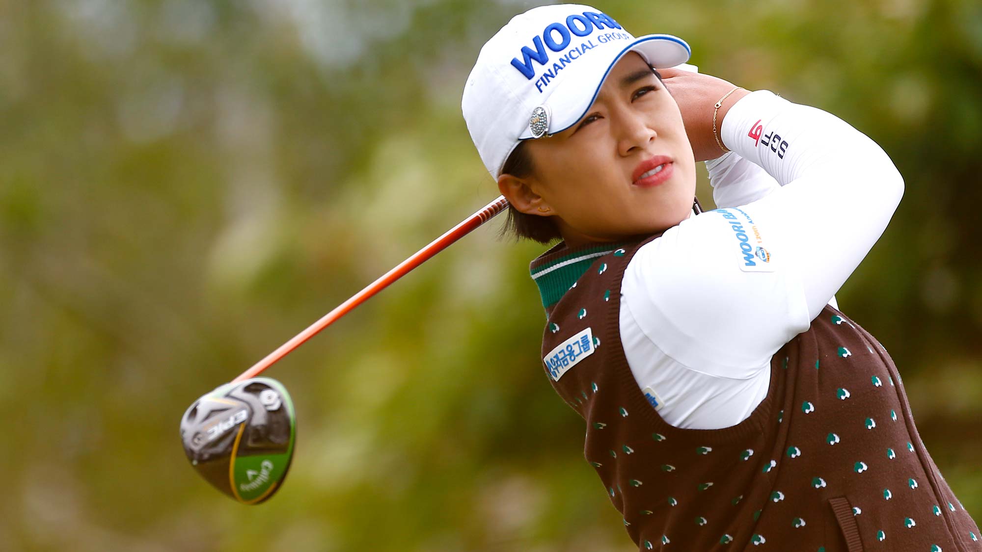 Amy Yang of South Korea tees off on the 2nd hole during the final round of the LPGA Mediheal Championship
