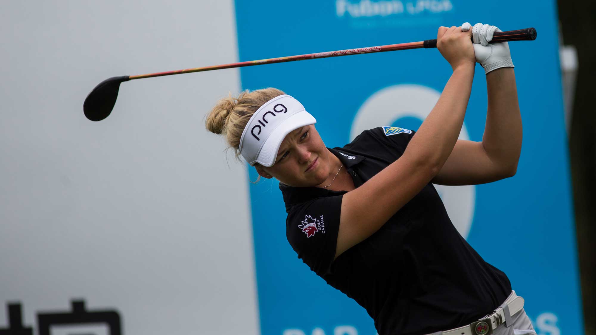 Brooke M. Henderson of Canada plays a shot in the Fubon Taiwan LPGA Championship