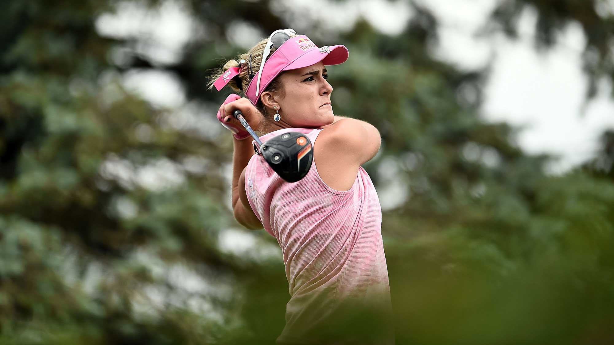 Lexi Thompson hits her tee shot on the third hole during the third round of the Meijer LPGA Classic