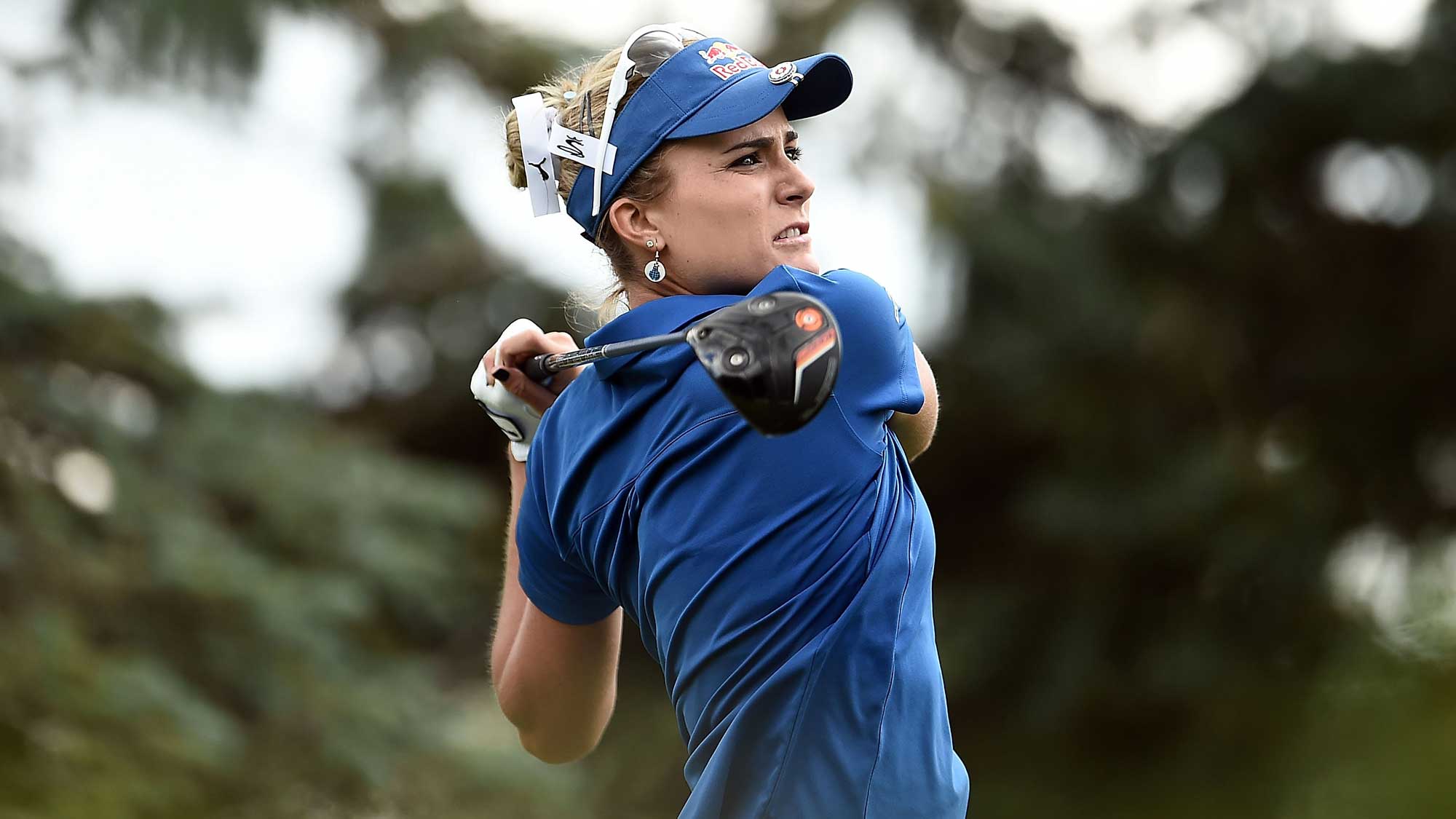 Lexi Thompson hits her tee shot on the third hole during the final round of the Meijer LPGA Classic