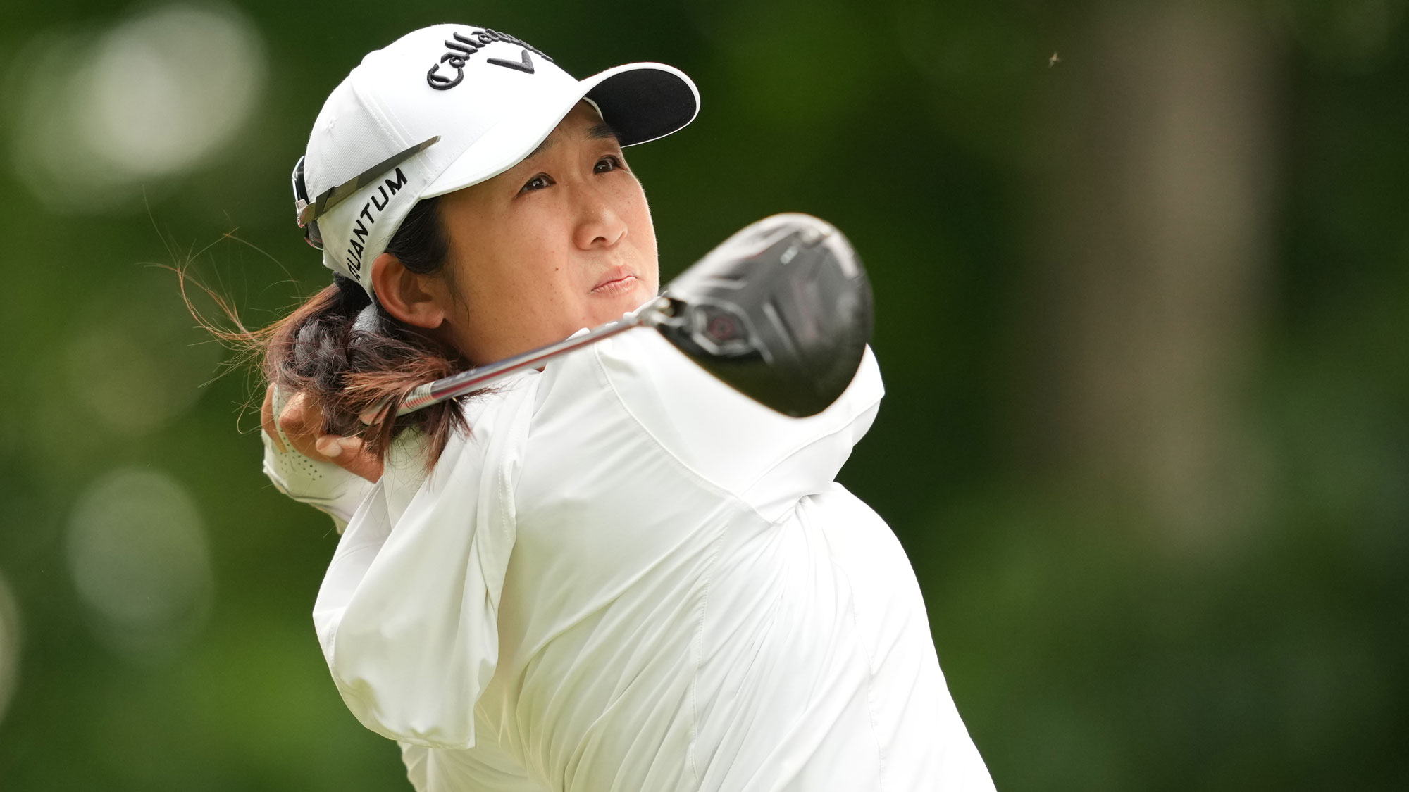Jing Yan of the United States plays her shot from the sixth tee during the third round of the Meijer LPGA Classic For Simply Give 2026 at Blythefield Country Club on June 20, 2026 in Belmont, Michigan.
