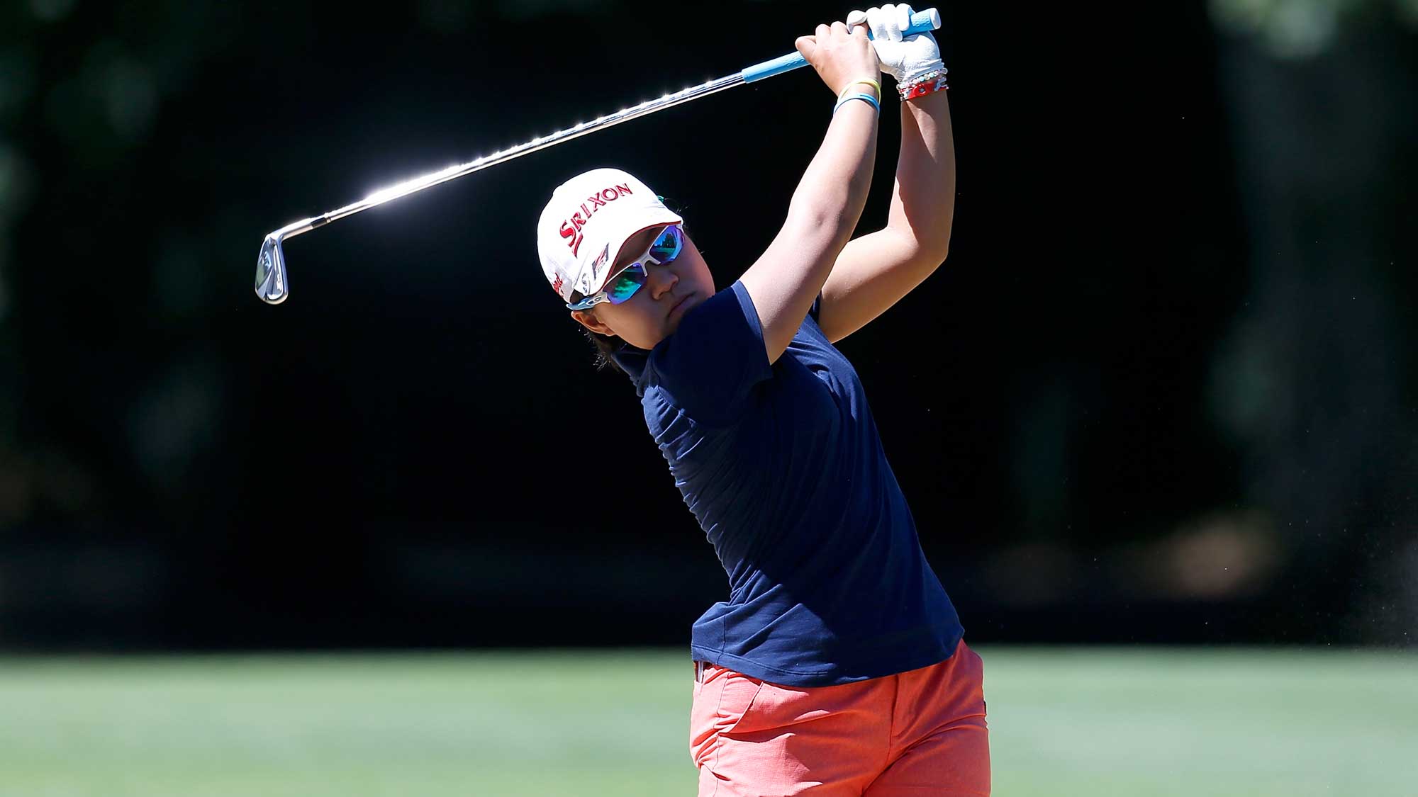 Nasa Hataoka of Japan hits out of the bunker on the 9th hole during the first round of the LPGA Cambia Portland Classic