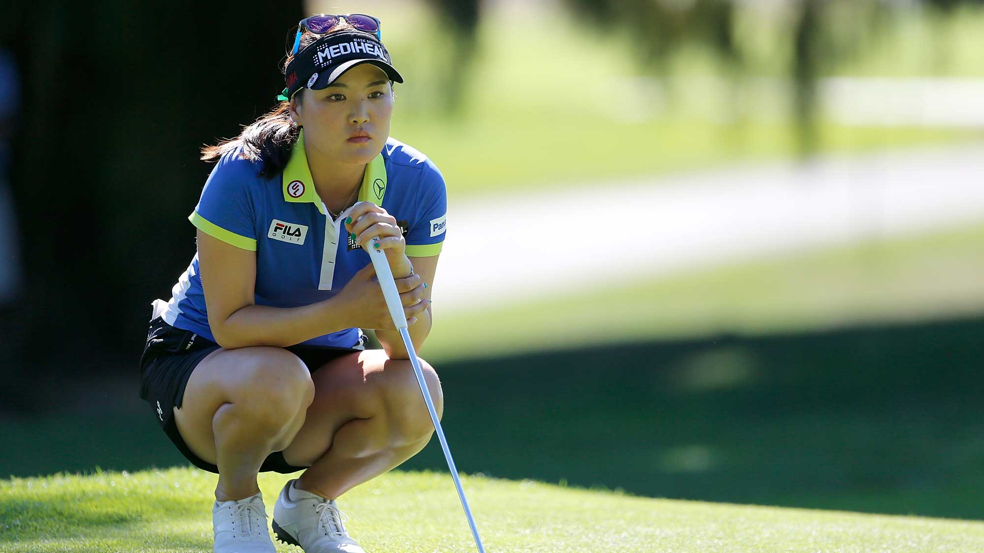 So Yeon Ryu of South Korea lines up a putt on the 9th hole during the first round of the LPGA Cambia Portland Classic