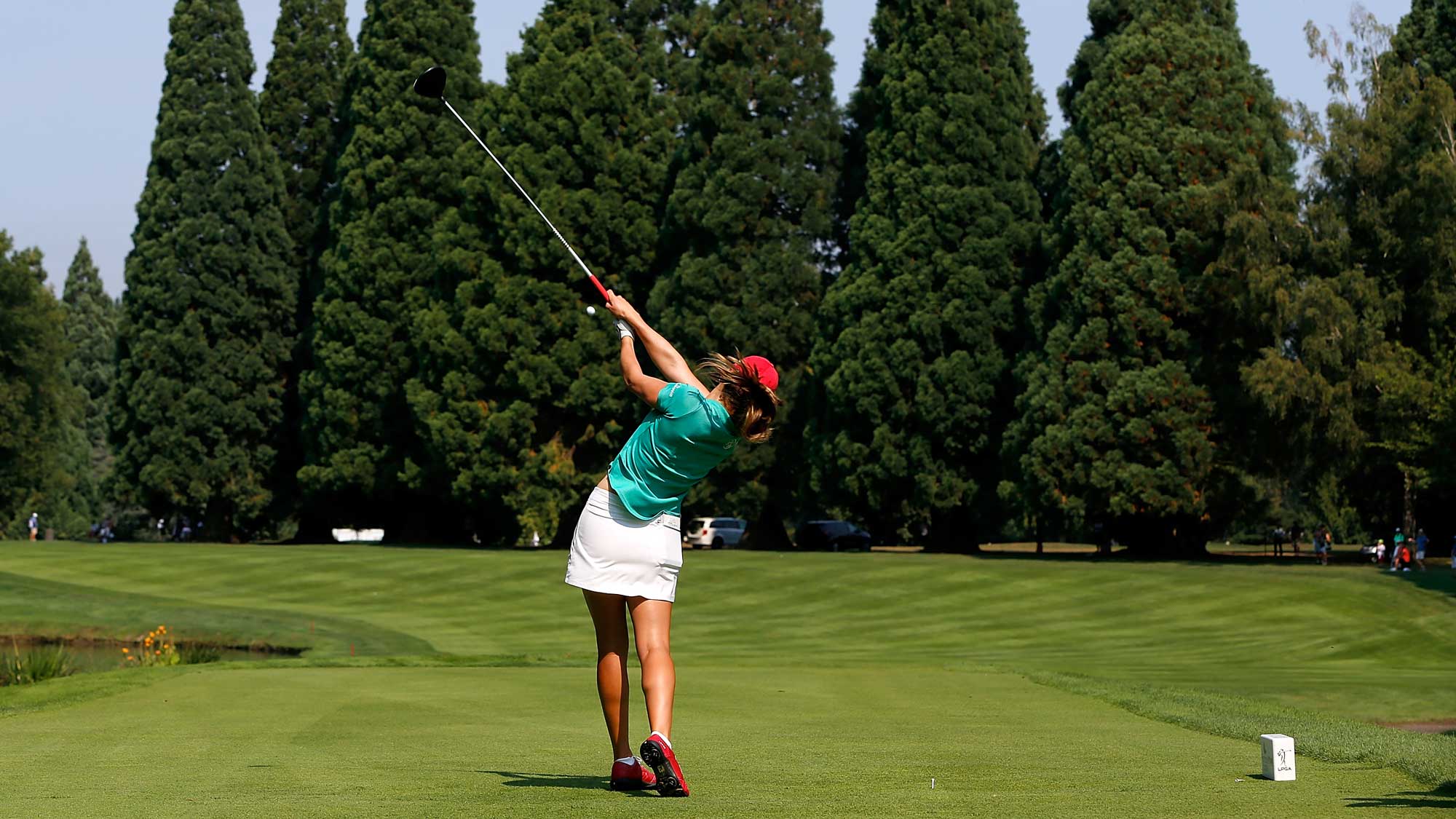 Gaby Lopez of Mexico tees off on the 5th hole during the final round of the LPGA Cambia Portland Classic