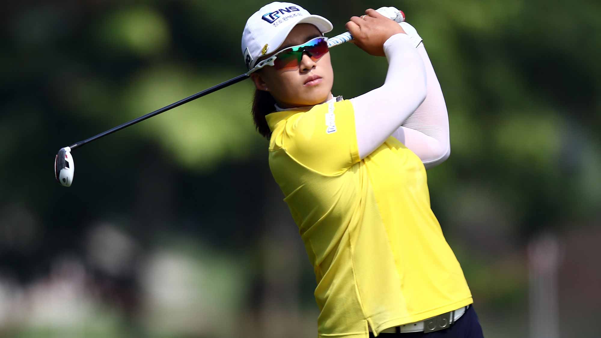 Amy Yang of South Korea plays her 2nd shot on the 8th hole during round one of the Sime Darby LPGA Tour at Kuala Lumpur Golf & Country Club
