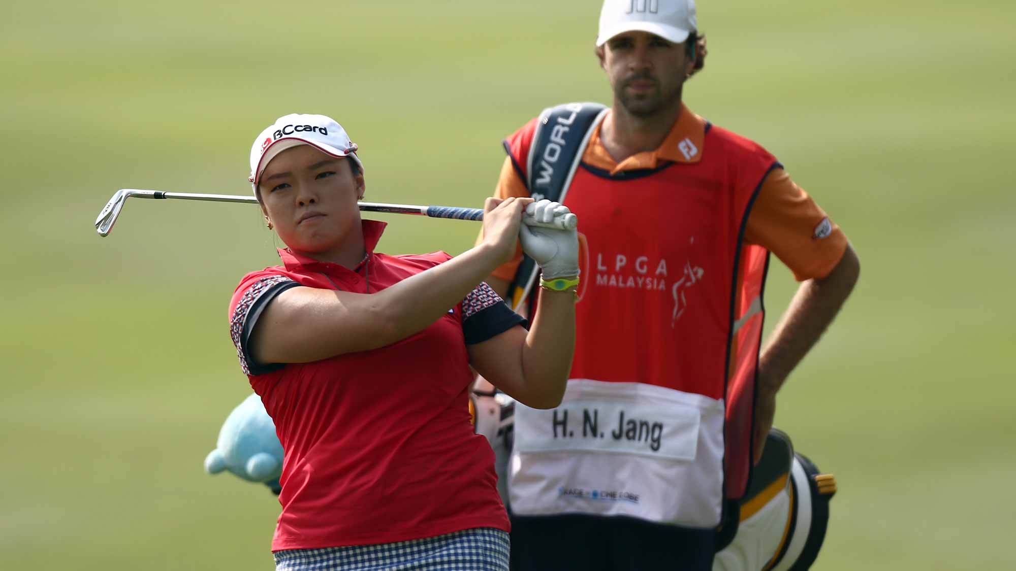 Ha Na Jang of South Korea plays her 2nd shot on the 2nd hole during round two of the Sime Darby LPGA Tour at Kuala Lumpur Golf & Country Club