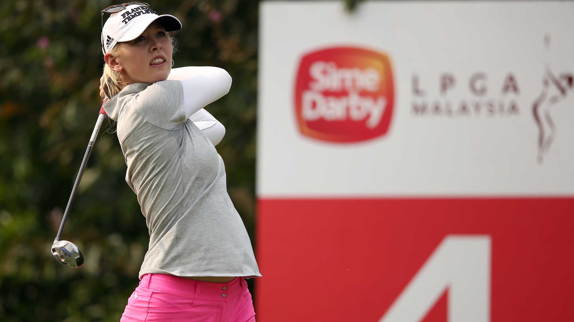 Jessica Korda of USA watches her tee shot on the 4th hole during round three of the Sime Darby LPGA Tour at Kuala Lumpur Golf & Country Club