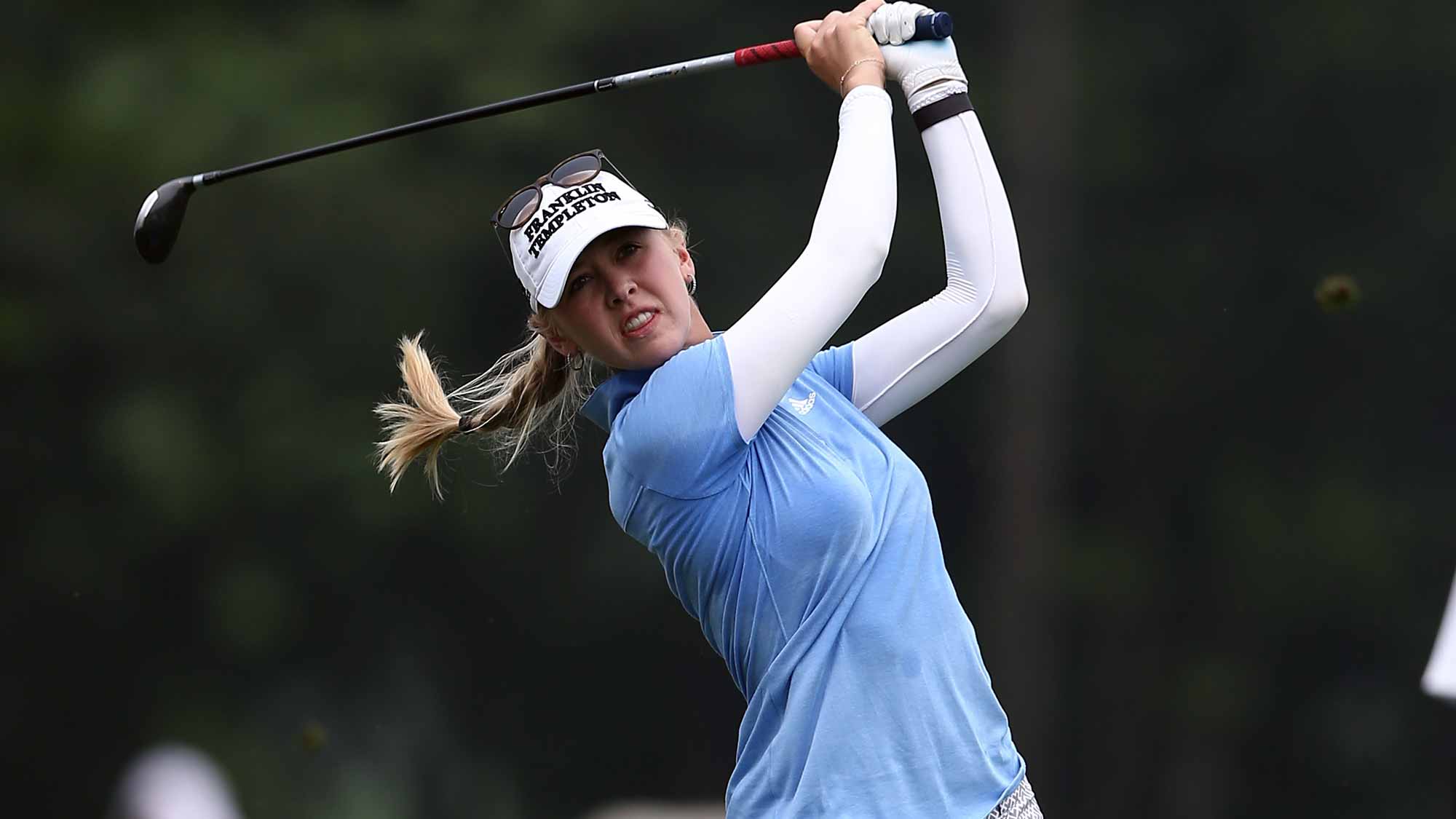 Jessica Korda of USA watches her tee shot on the 6th hole during the final round of the Sime Darby LPGA Tour at Kuala Lumpur Golf & Country Club