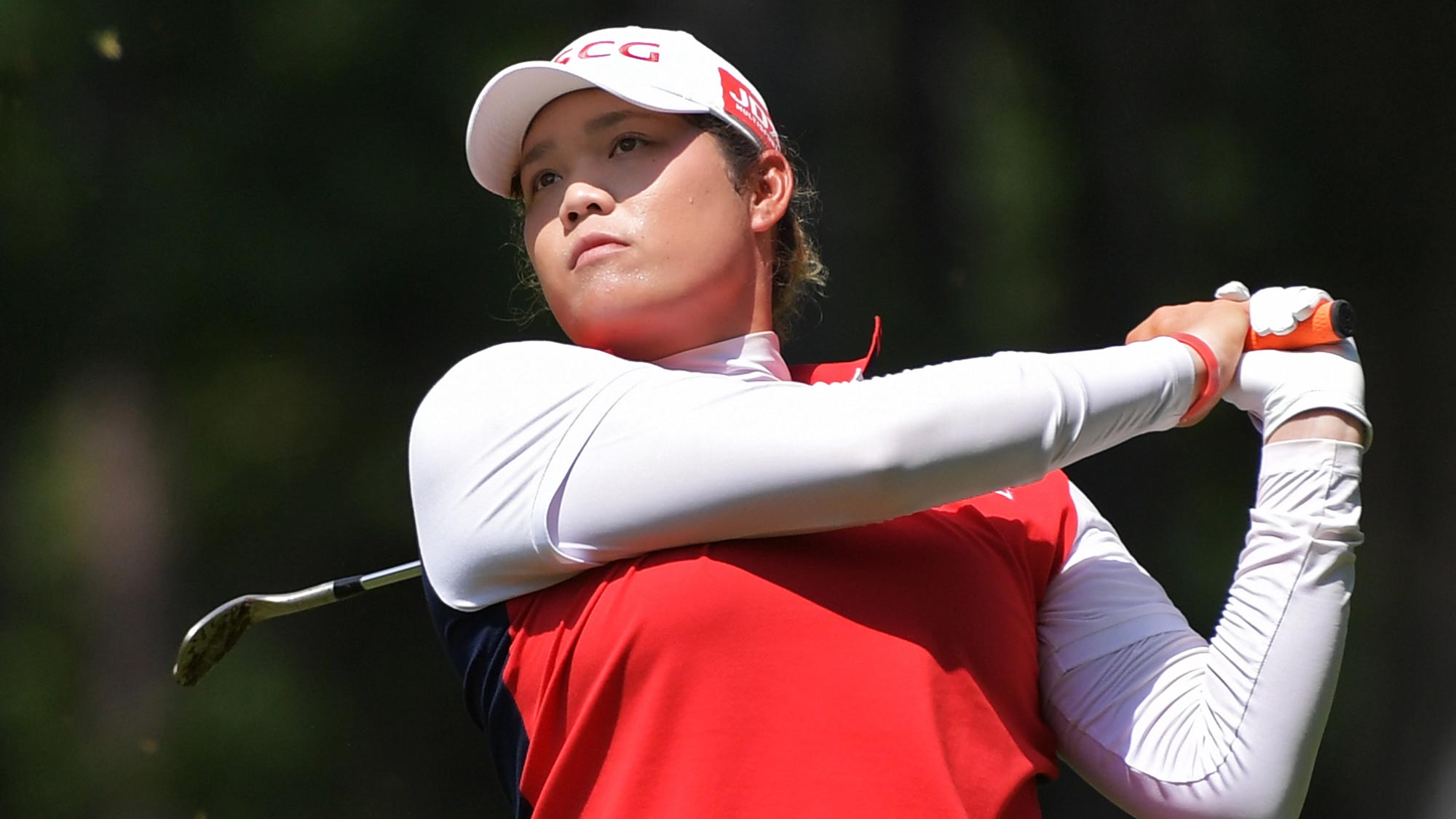 Ariya Jutanugarn of Thailand plays a shot on the first hole during the third round of the 2018 U.S. Women's Open