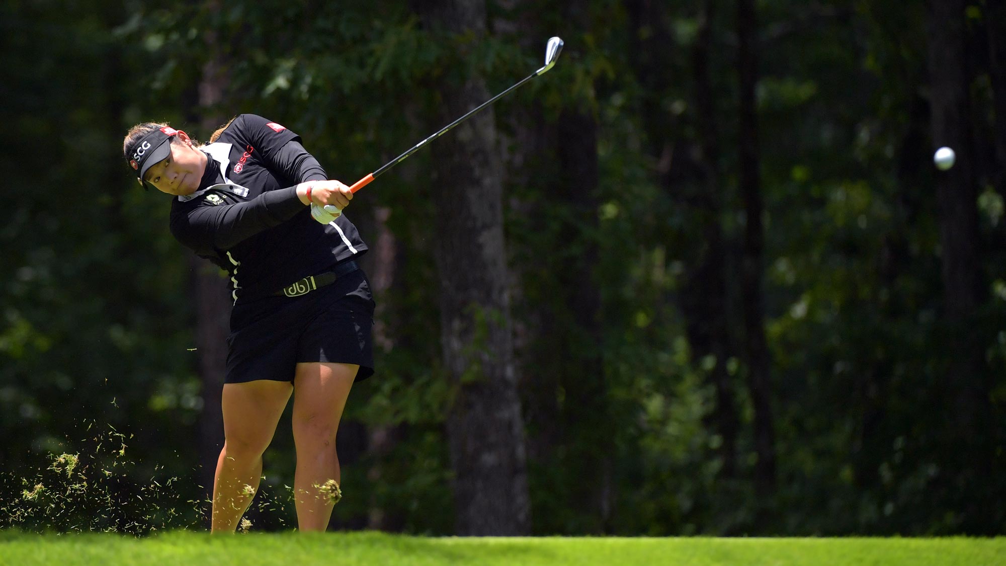 Ariya Jutanugarn of Thailand plays her tee shot on the second hole during the final round of the 2018 U.S. Women's Open