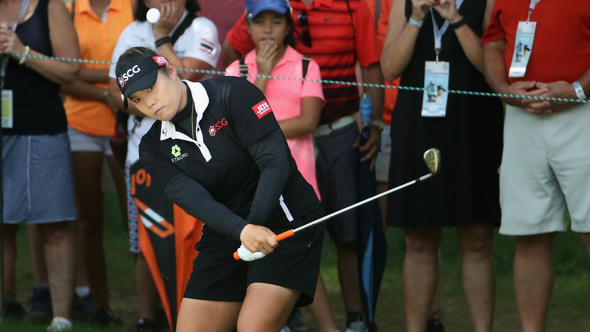 Ariya Jutanugarn of Thailand chips onto the second green during the final round of the 2018 U.S. Women's Open