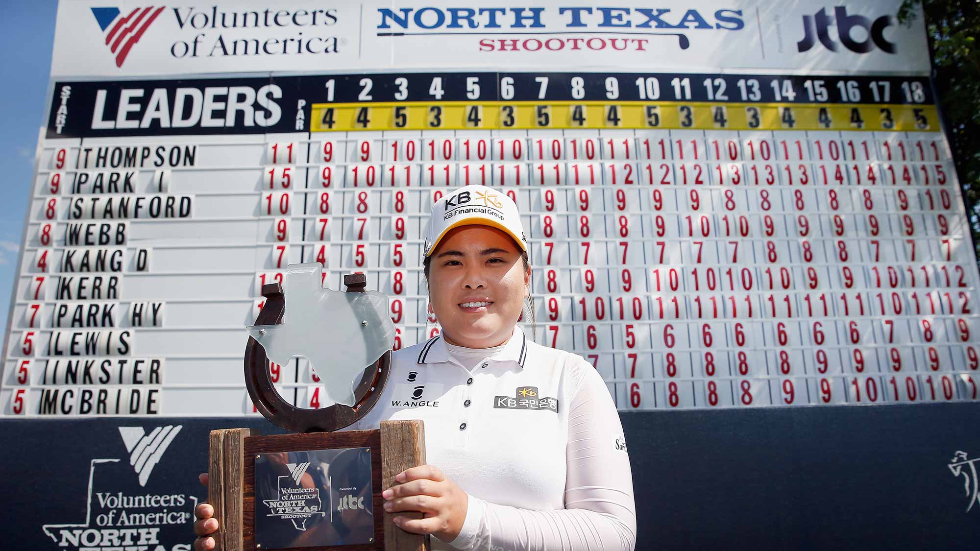 Inbee Park of South Korea poses with the trophy after winning the Final Round of the 2015 Volunteers of America North Texas Shootout Presented by JTBC