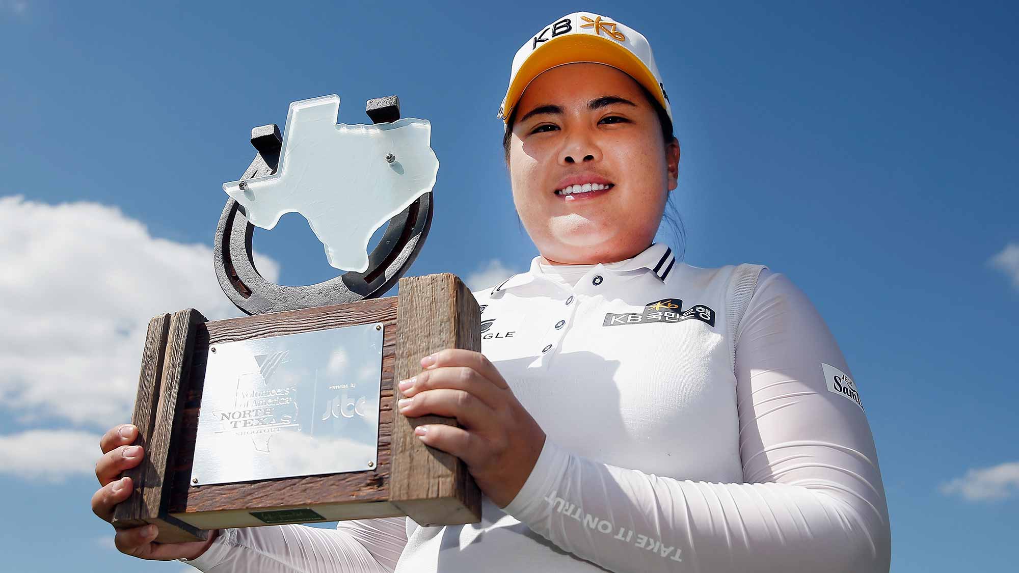  Inbee Park of South Korea poses with the trophy after winning the Final Round of the 2015 Volunteers of America North Texas Shootout Presented by JTBC