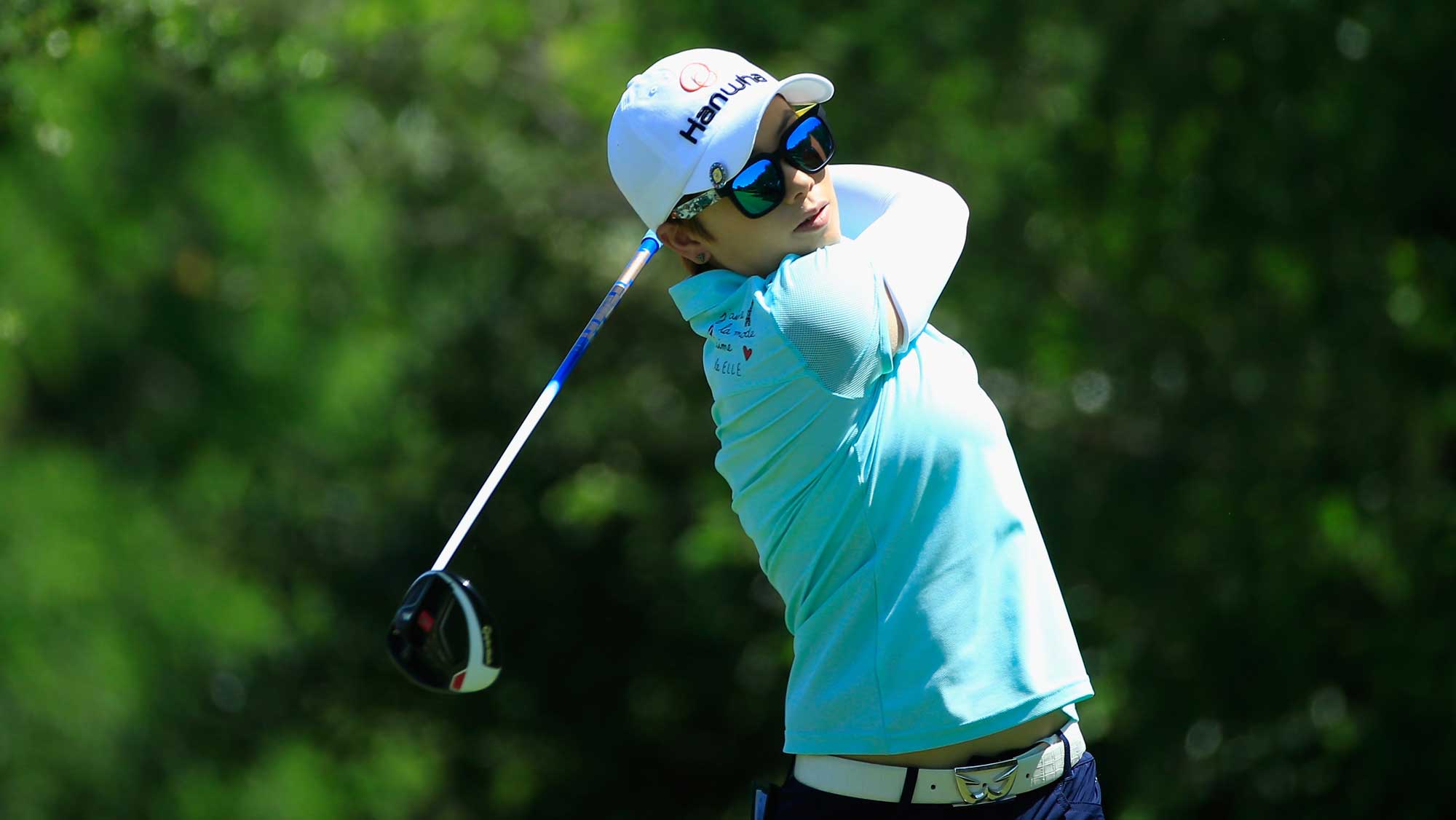 Eun-Hee Ji of South Korea hits her tee shot on the seventh hole during the first round of the Volunteers of America Texas Shootout
