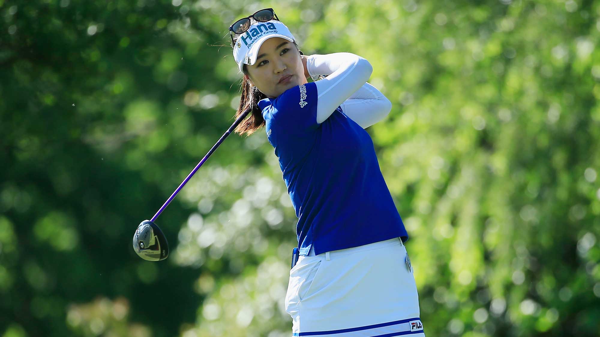 So Yeon Ryu of South Korea hits her tee shot on the seventh hole during the first round of the Volunteers of America Texas Shootout