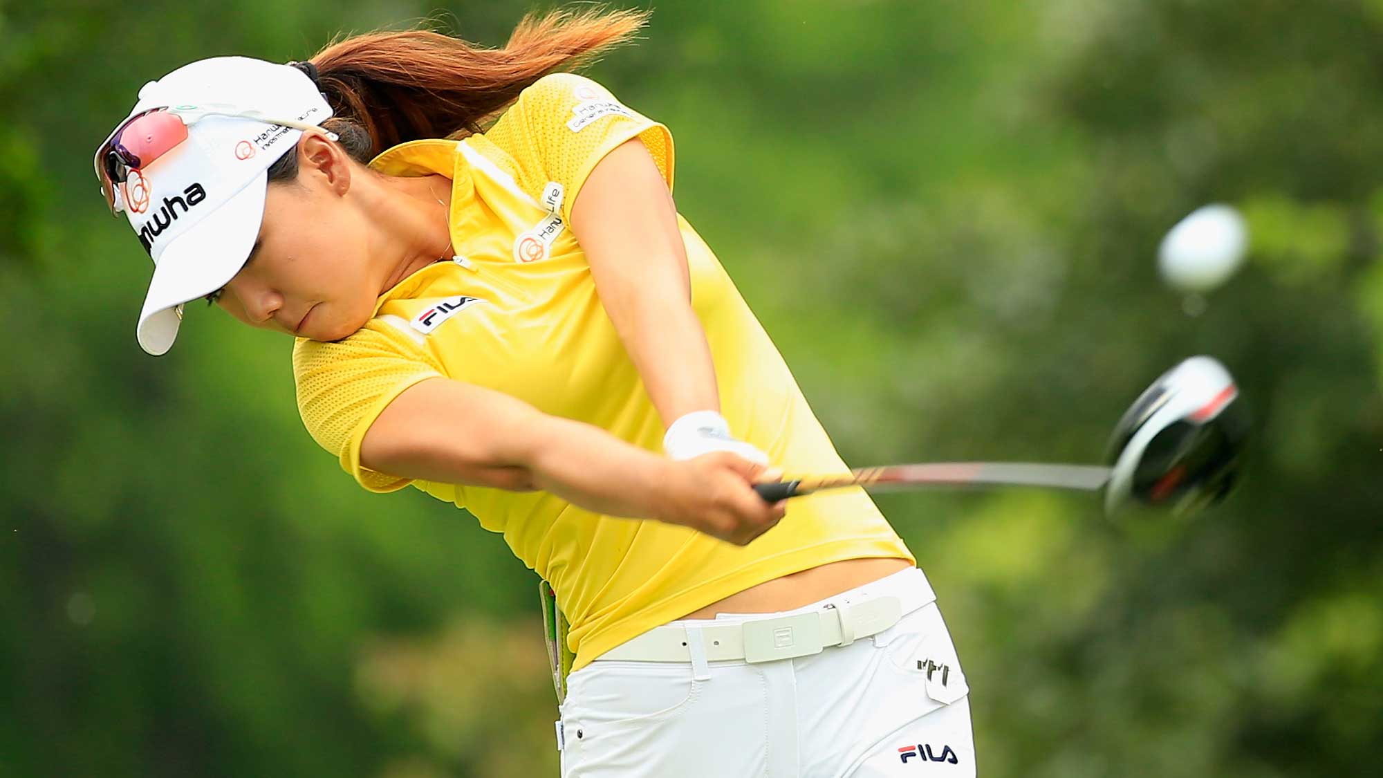 Jenny Shin hits her tee shot on the seventh hole during the second round of the Volunteers of America Texas Shootout