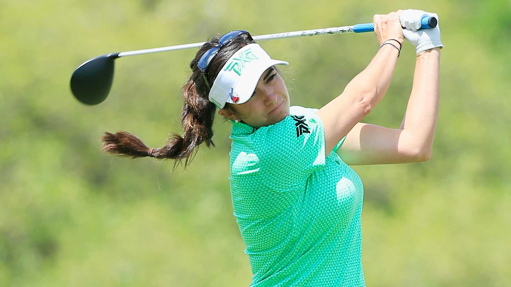 Gerina Piller hits her tee shot on the third hole during the third round of the Volunteers of America Texas Shootout