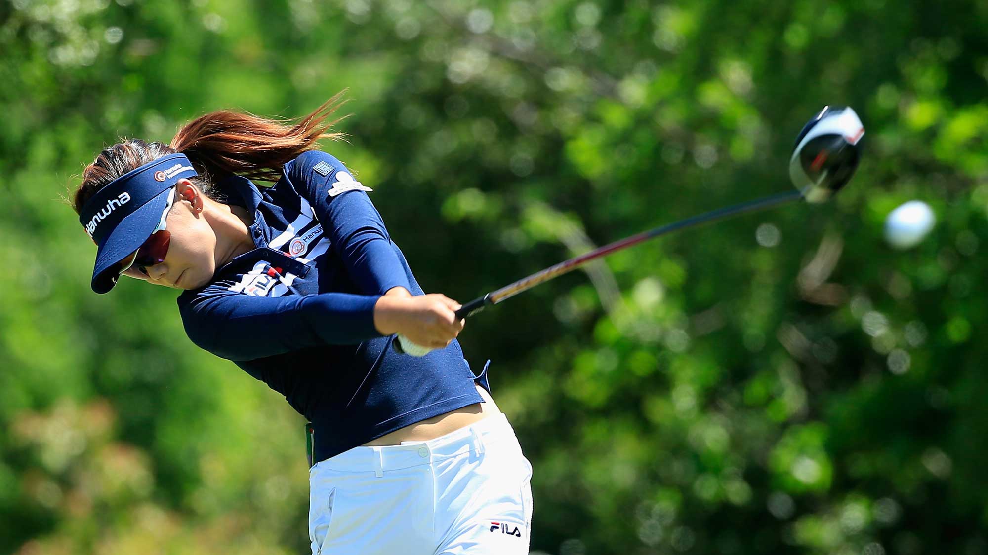 Jenny Shin hits her tee shot on the seventh hole during the final round of the Volunteers of America Texas Shootout