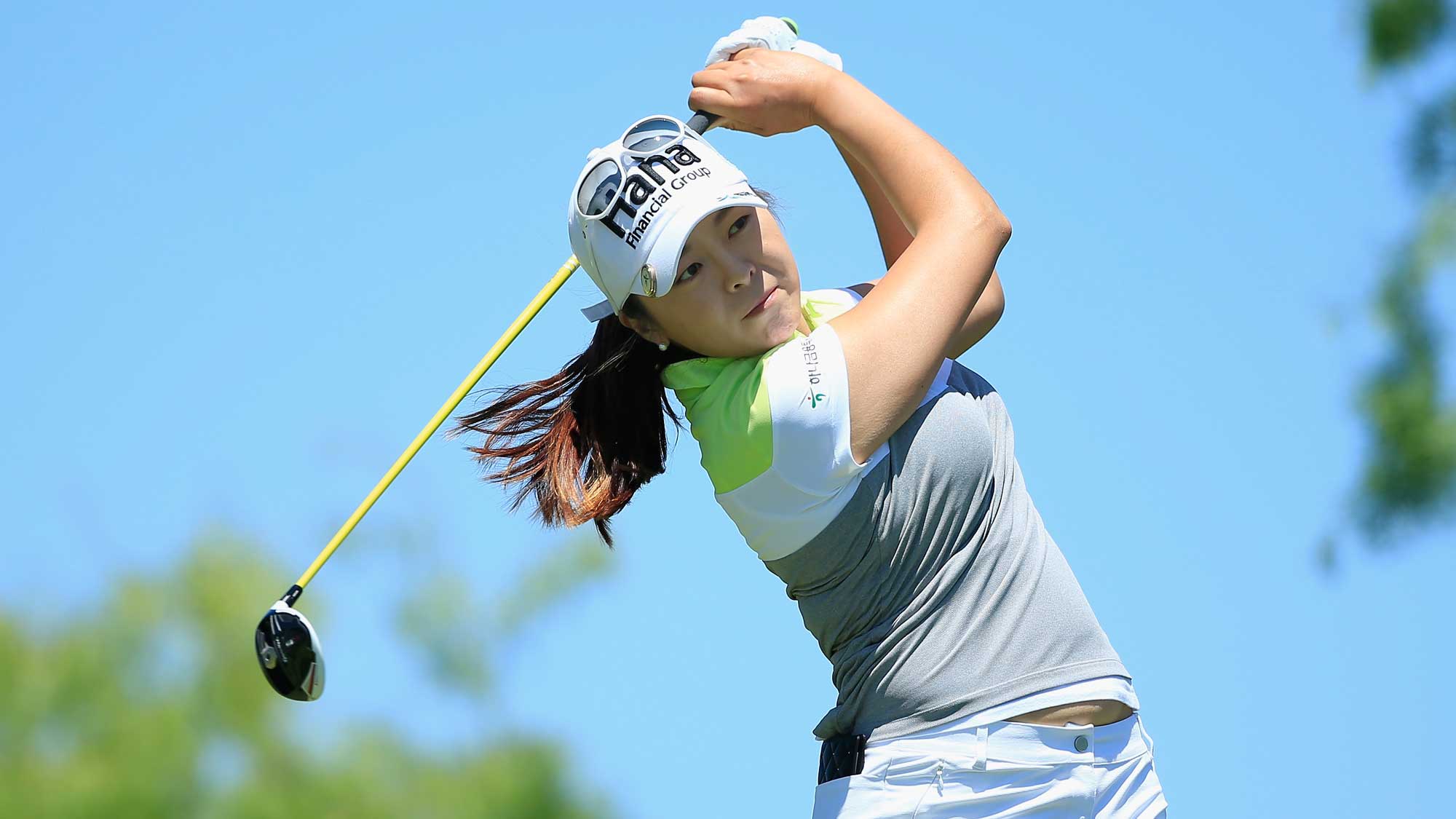 Mi Jung Hur of South Korea hits her tee shot on the third hole during the final round of the Volunteers of America Texas Shootout
