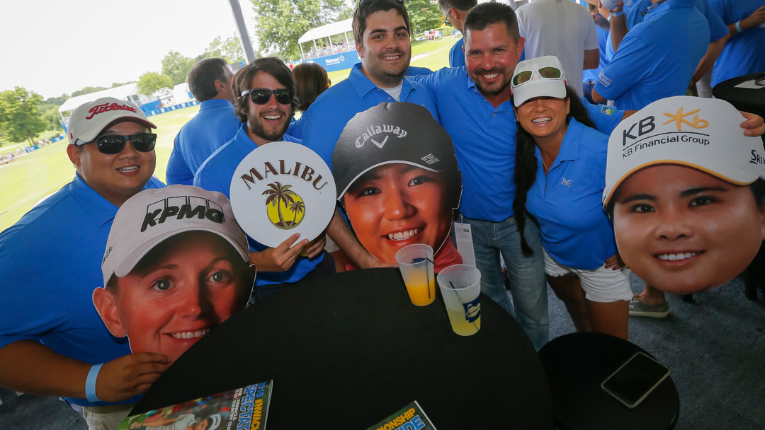 Fans with cutouts of Stacy Lewis, Lydia Ko and Inbee Park at the Gatorade Loudest Hole on Tour