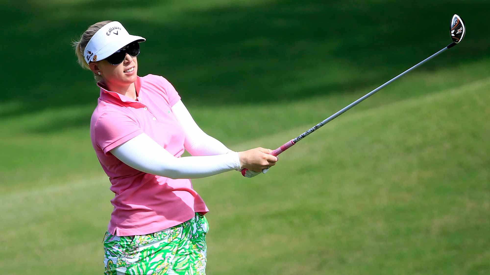 Morgan Pressel of the United States plays a shot on the seventh hole during the first round of the Walmart NW Arkansas Championship Presented by P&G at Pinnacle Country Club
