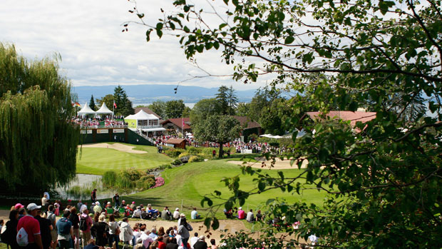 Gallery around 18th hole final round Evian Masters 2011.